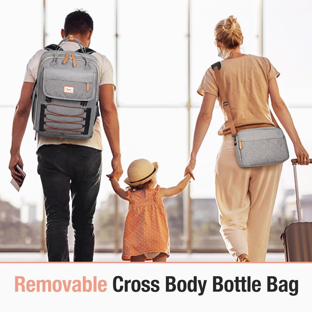 Waterproof Diaper Backpack Set with Removable Crossbody Bag & Changing Pad - Large Capacity Baby Travel Backpack for Women & Men (Grey) - Perfect for Daycare, Travel & On-the-Go Parenting