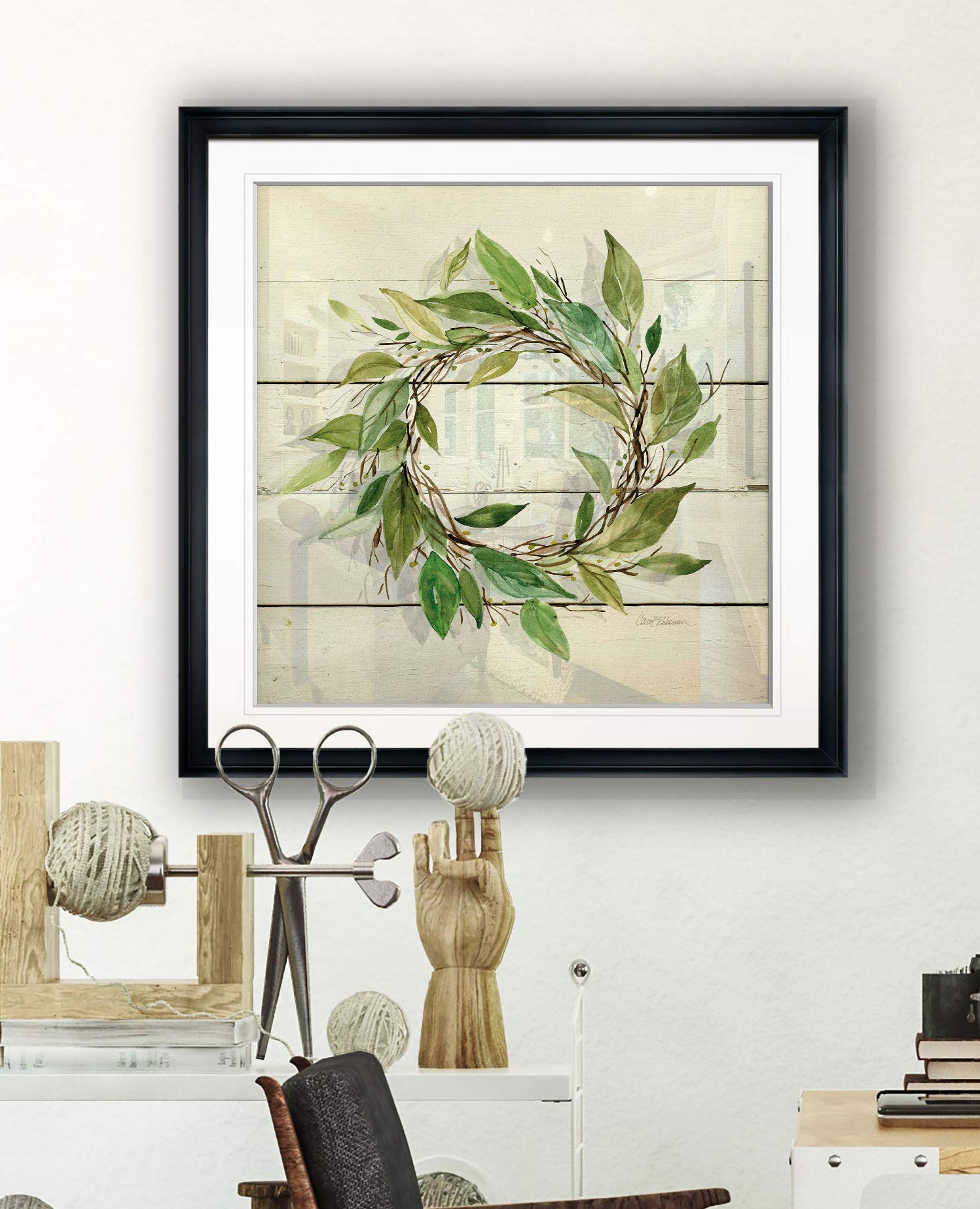 Carol Robinson Bay Leaf Wreath Painting - Framed Giclee Canvas Wall Art Print on Wood - Modern Home Decor for Living Room, Bedroom & Office