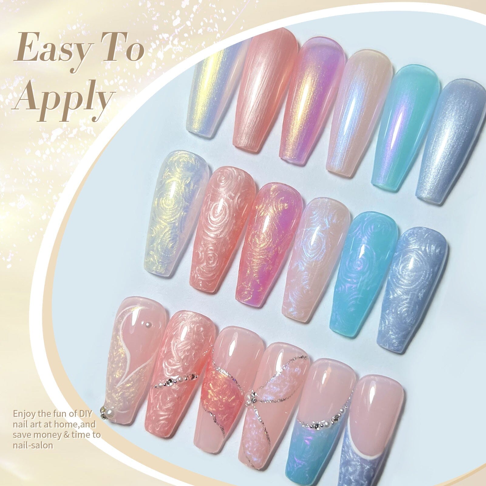 6 Colors Swirl Gel Nail Polish Set - White, Pink, Pearl Shades (7ml) for DIY Manicure, Nail Art & Salon Use
