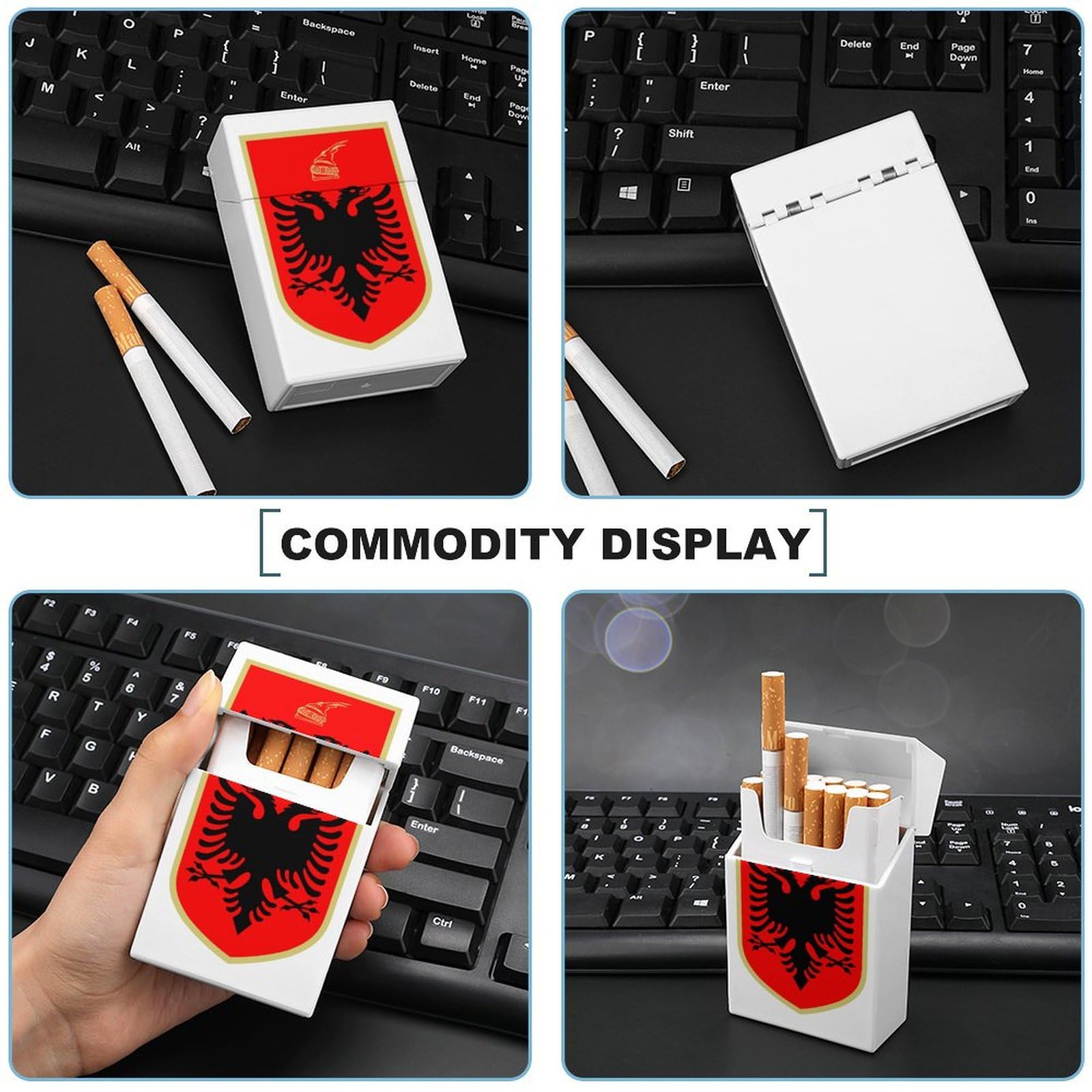 Albanian Flag Coat of Arms Reusable Metal Cigarette Case - Flip Top Closure Protective Holder for Men & Women - Perfect for Travel, Outdoor Activities & Gift Giving