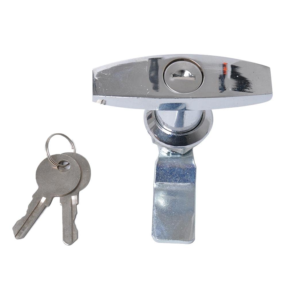 Flameer Silver T-Handle Lock with 2 Keys - Secure Garage Door Opener & Toolbox Cabinet Lock for Home, Shed, and Storage Safety