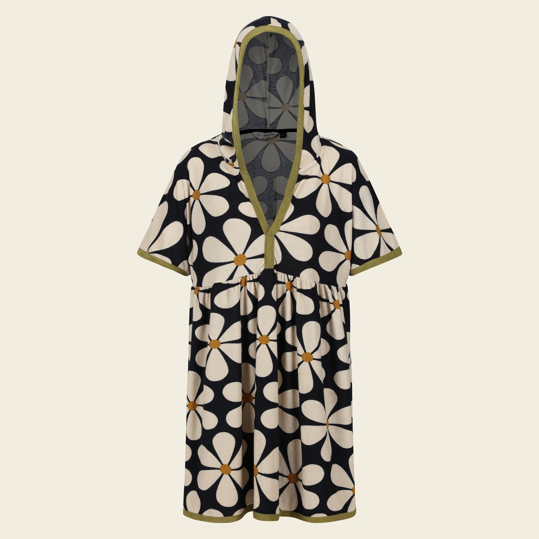 Black Daisy Towelling Dress - Soft & Comfortable Women's Summer Dress for Beach, Lounge & Casual Wear