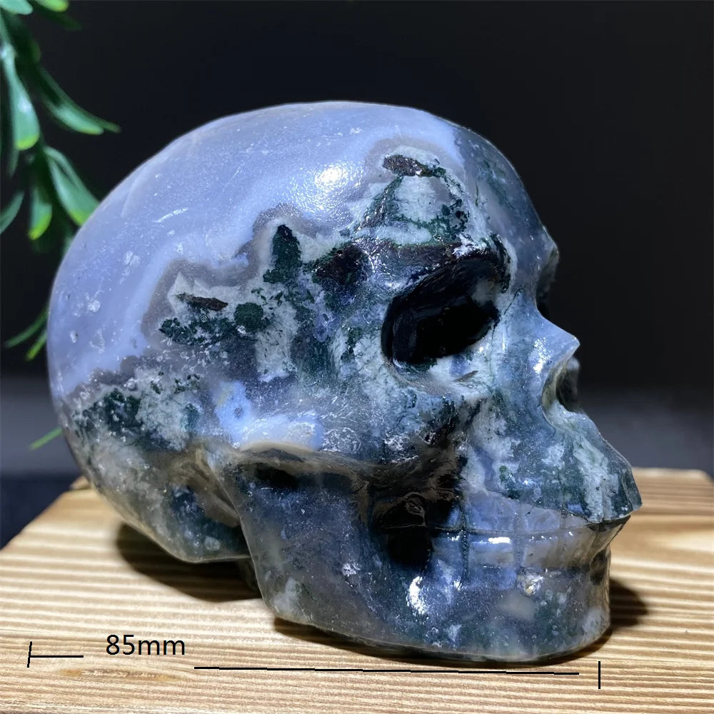 Natural Green Moss Agate Carved Skull Druzy Crystal - Healing Stone Geode for Witchcraft & Home Decor | Meditation, Altar Display & Spiritual Healing Gift