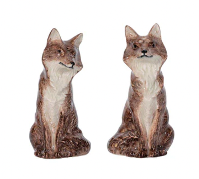 Juliska Clever Creatures Fox Salt and Pepper Shaker Set - 2 Piece Ceramic Animal Kitchenware for Dining Table Decor & Housewarming Gifts