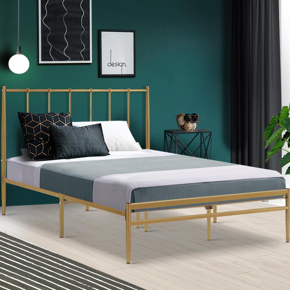 Amor Bed Gold & Normay Series Pillow Top Mattress - Medium Firm Support for Back Pain Relief - Double Package Set - Perfect for Master Bedroom, Guest Room & Apartment Sleeping