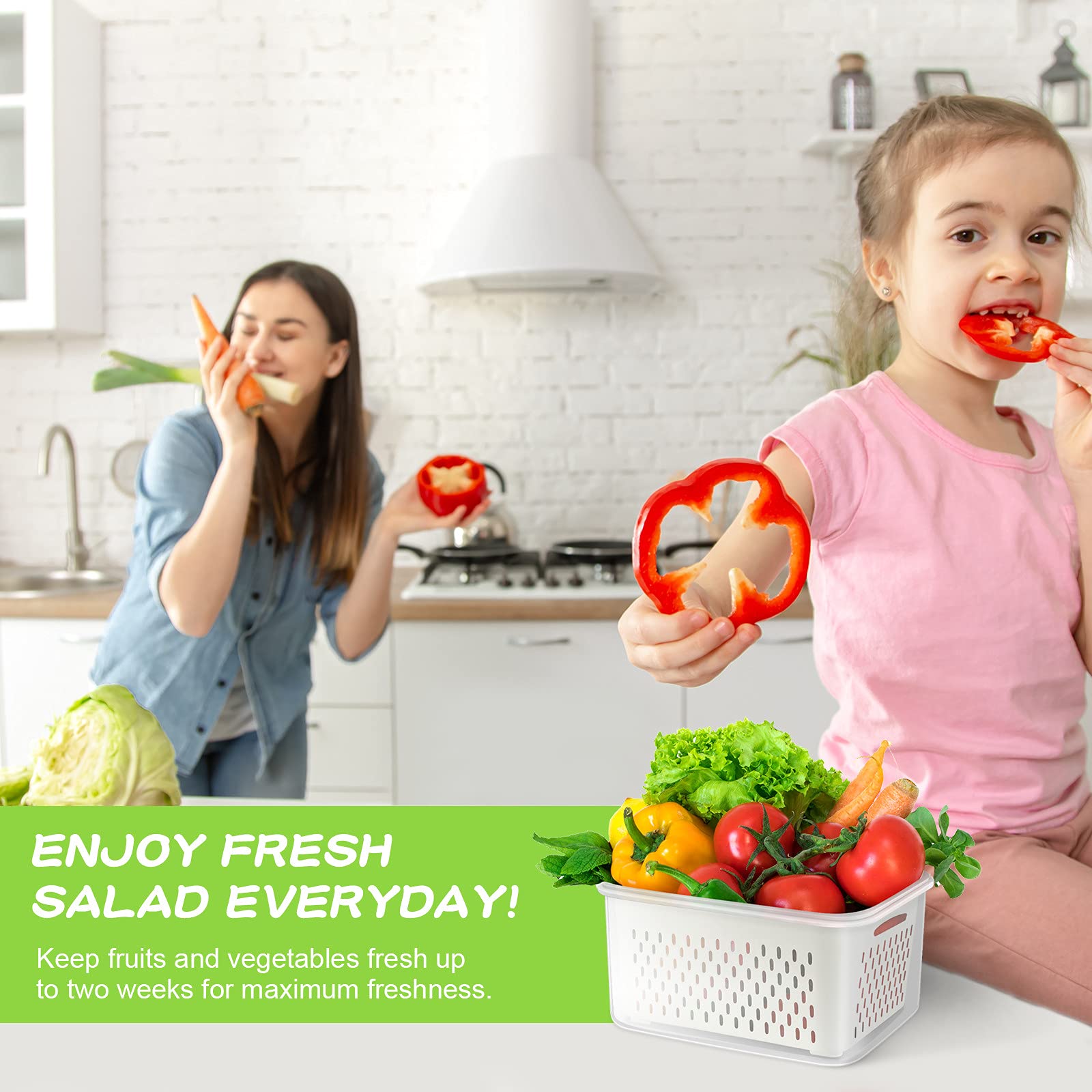 TBMax 4-Pack Airtight Fruit Storage Containers for Refrigerator - Large Produce Saver with Lid & Colander for Berries, Lettuce, Salad, Vegetables | Fridge Organizers & Food Storage | Perfect for Meal Prep, Grocery Organization & Fresh Food Preservation