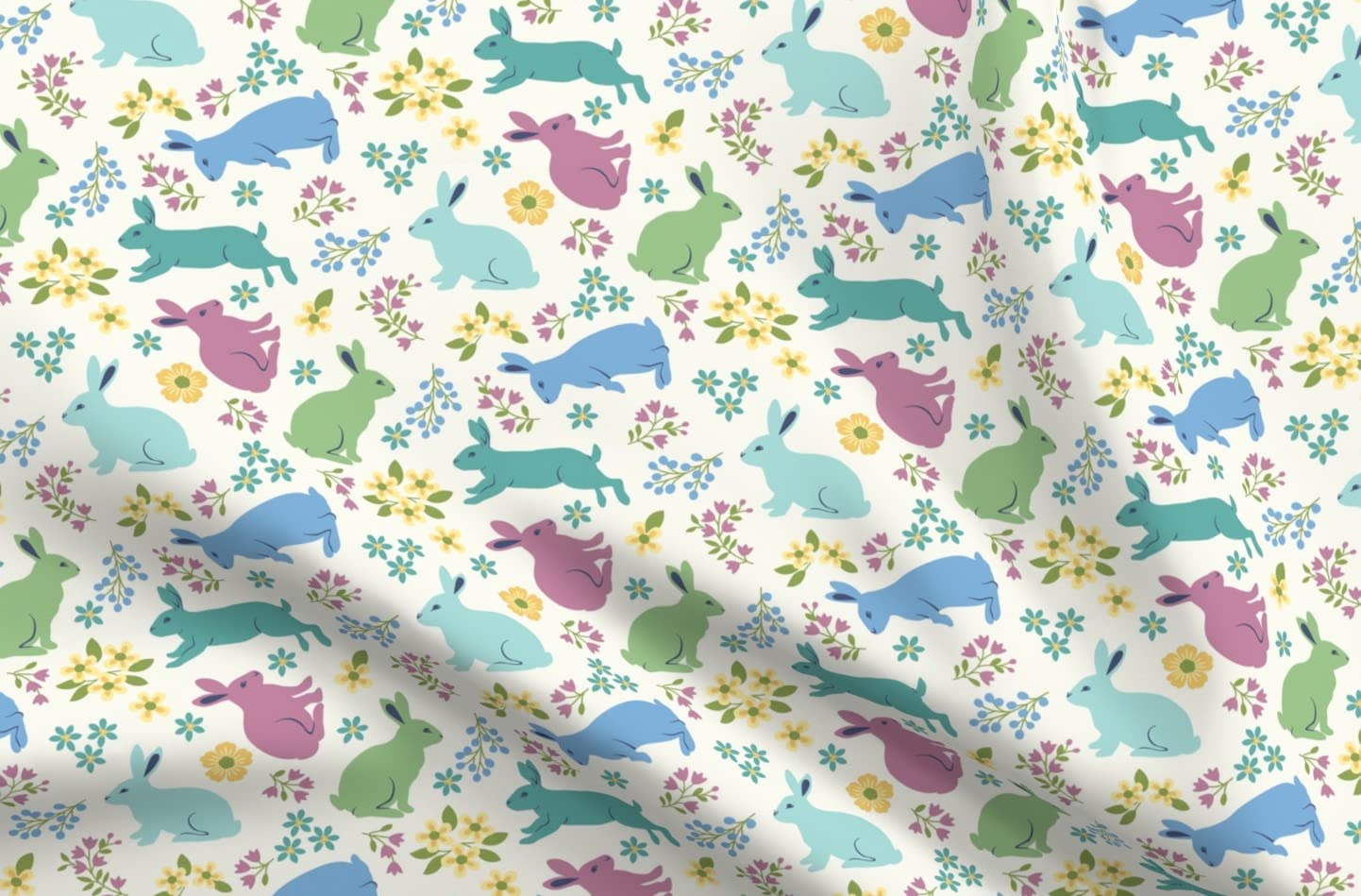 Springtime Bunnies White Rabbits Easter Purple Rainbow Printed Cotton Fabric by The Yard - Petal Signature Cotton for Sewing, Quilting, Apparel & Home Decor | Perfect for Easter Crafts, Baby Clothes & DIY Projects