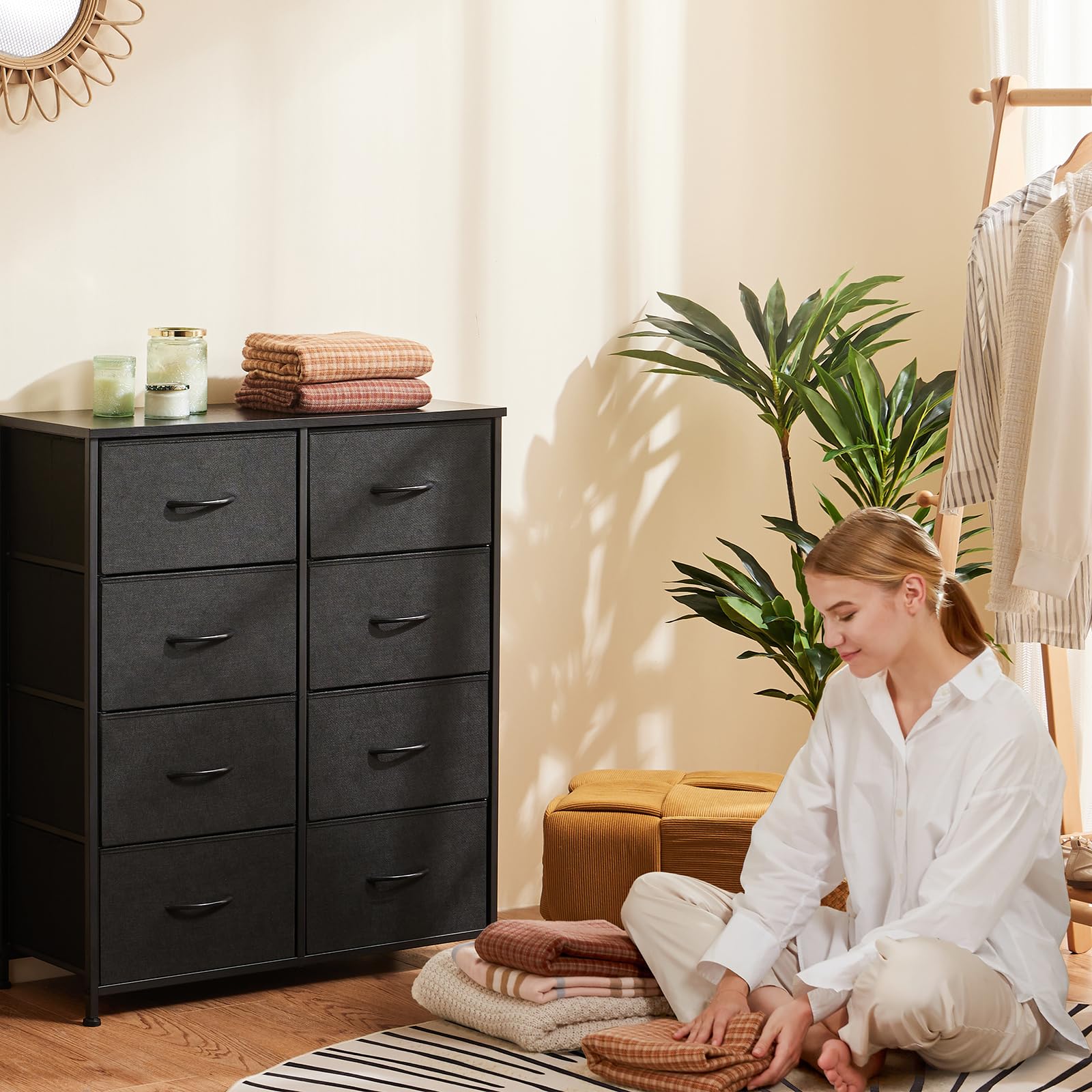 Sweetcrispy 8-Drawer Fabric Dresser Organizer - Sturdy Steel Frame & Wood Top Storage Tower for Bedroom, Nursery, Living Room or Closet | Perfect for Clothes, Toys & Home Organization Needs