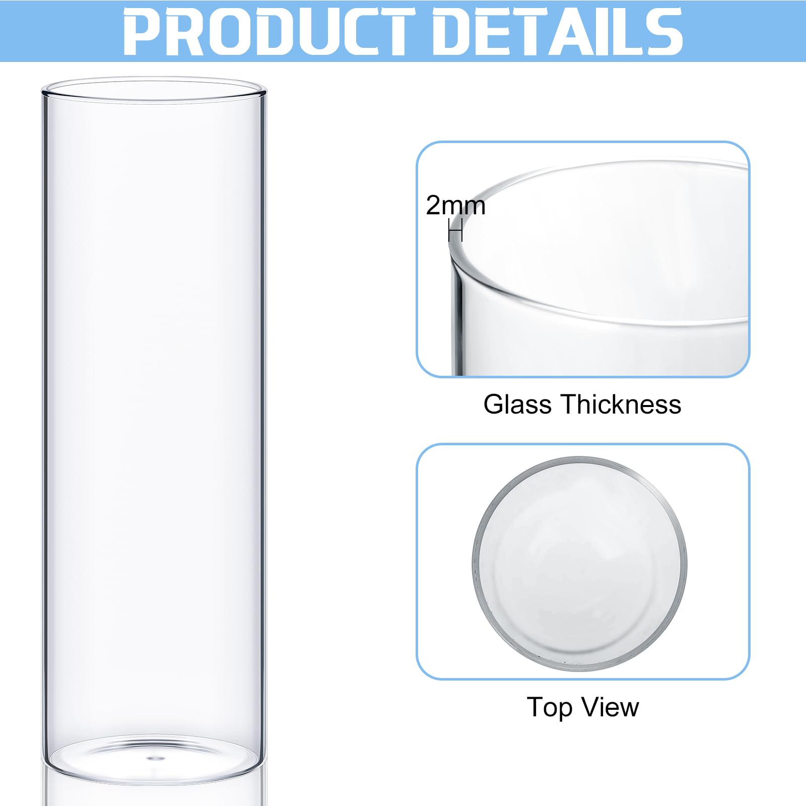 54 Pcs Clear Glass Cylinder Vases - 5,6,8,10 Inch Tall Flower Vases for Centerpieces, Hurricane Candle Holders - Bulk Wedding, Home Decor (2.5