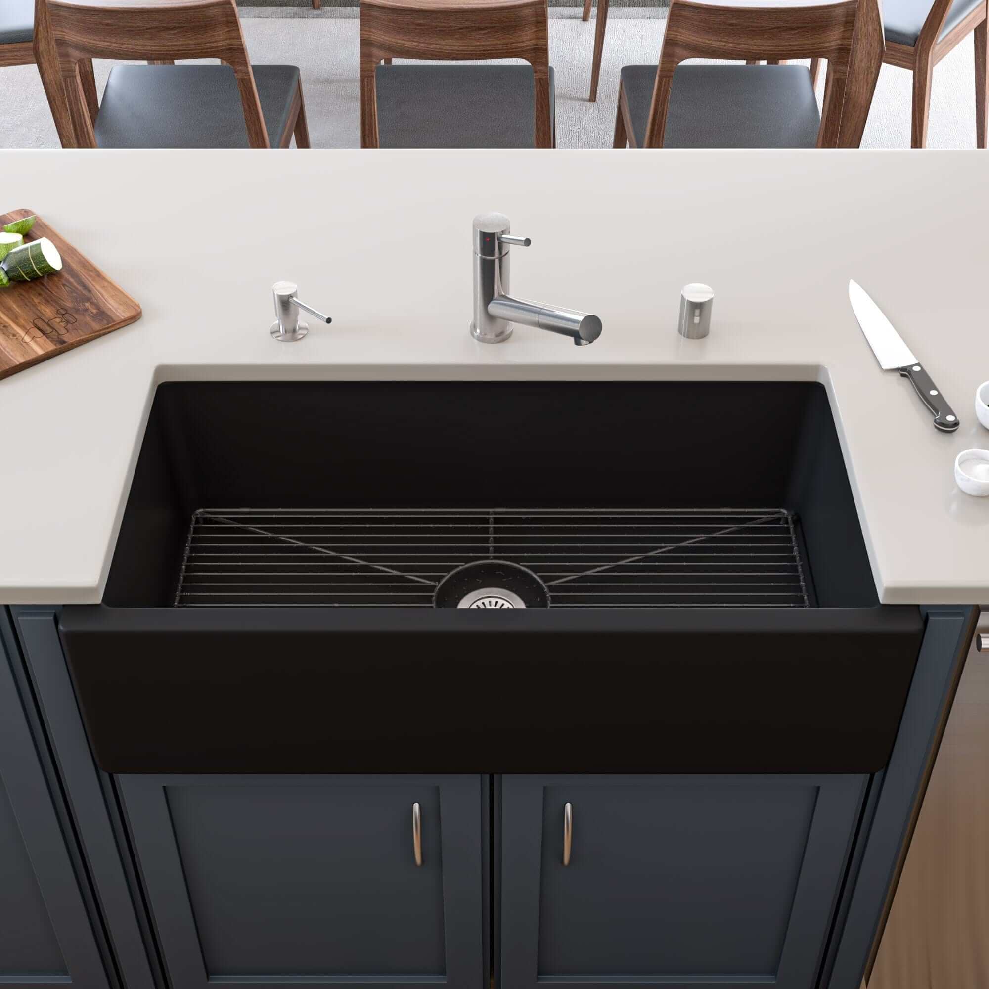 ALFI 36-Inch Black Matte Reversible Farmhouse Sink - Smooth & Fluted Single Bowl Fireclay Kitchen Sink AB3618HS BM | Perfect for Modern Farmhouse & Rustic Kitchen Decor
