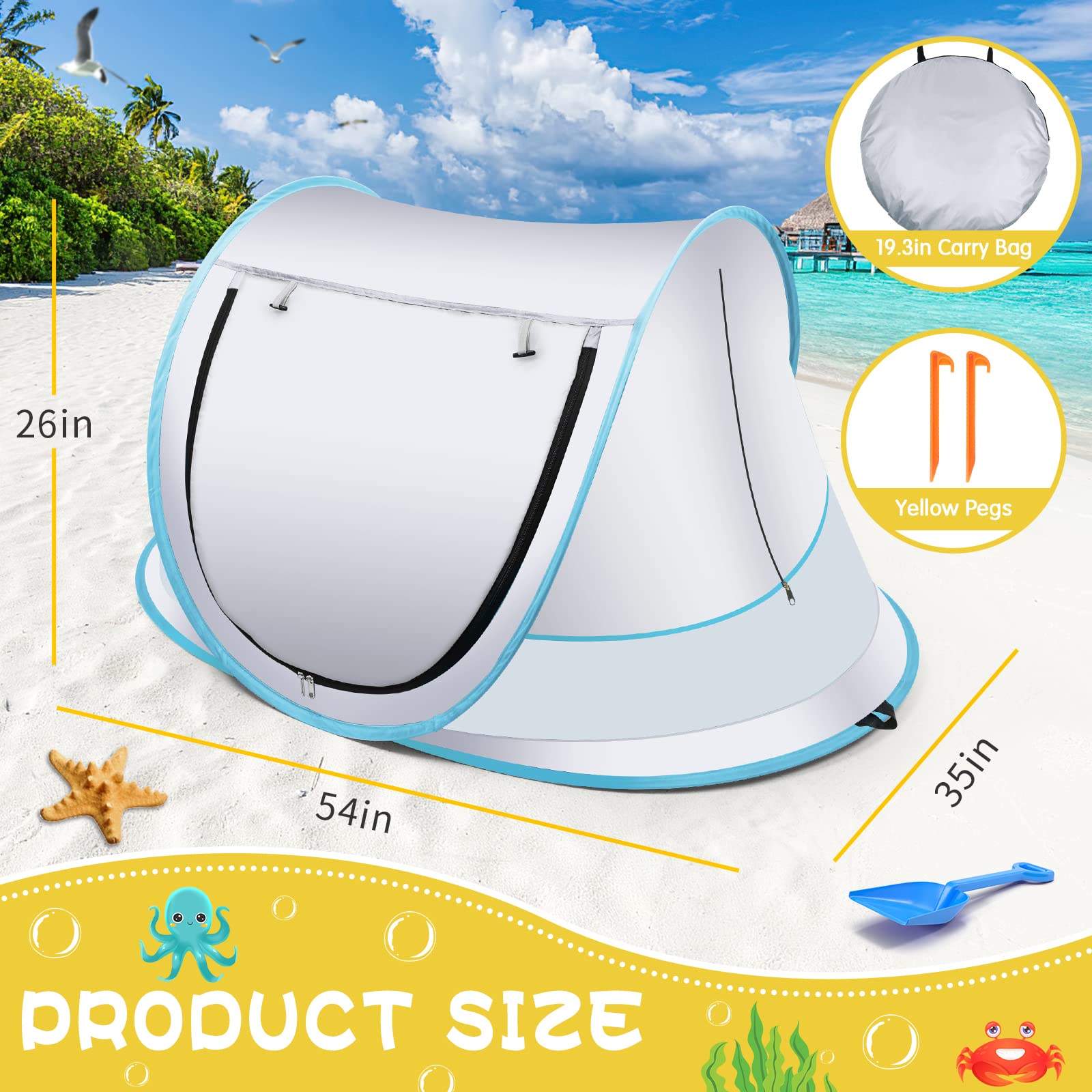 Baby Beach Tent with UPF 50+ UV Protection - Large Pop Up Sun Shade Shelter for Infants, Portable Travel Tent with Mosquito Net - Perfect for Outdoor Beach Trips, Park Playdates & Indoor Baby Play Areas