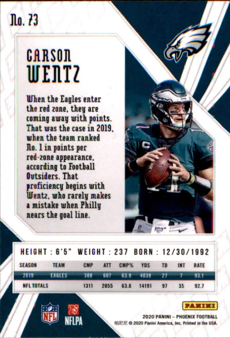 2020 Panini Phoenix Fire Burst #73 Carson Wentz Philadelphia Eagles Football Card - Rare Collectible for Sports Memorabilia & Trading Card Enthusiasts