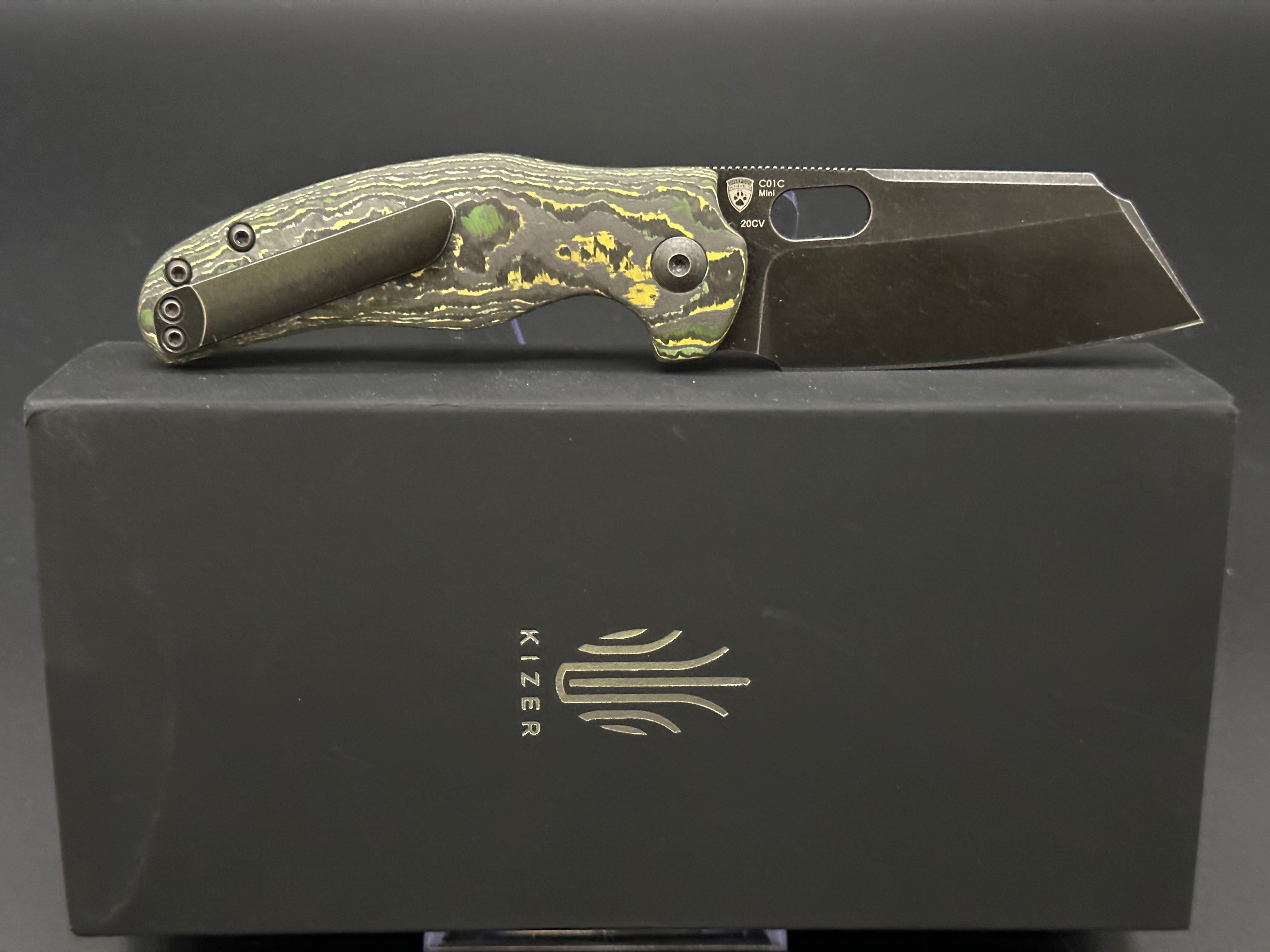 Kizer C01C Mini Sheepdog Folding Pocket Knife - 20CV Steel Blade, Fat Carbon Handle - EDC, Camping, Hiking & Outdoor Survival Tool
