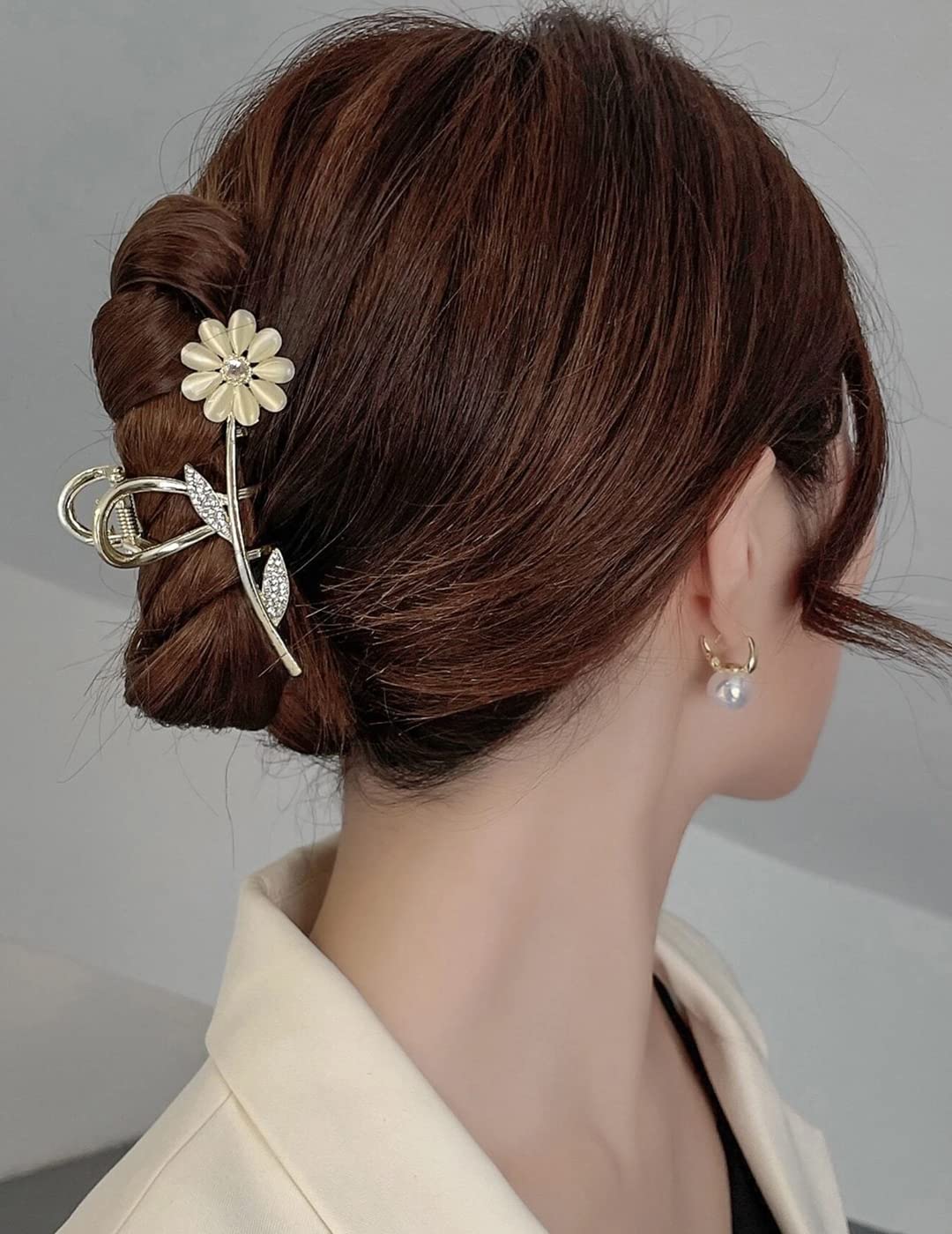 Golden Floral Claw Clips for Women & Girls - Large Hair Clutch Hair Accessories for Thick Hair, Ponytails & Updos - Perfect Gift for Women & Girls