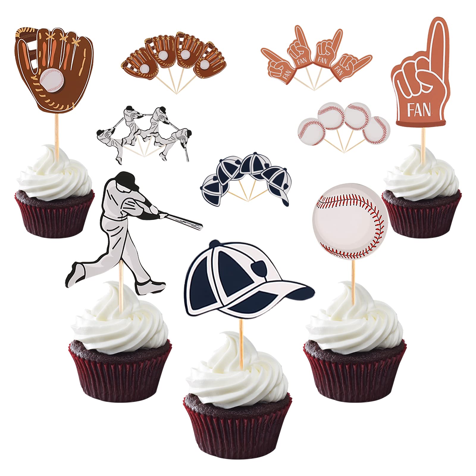 20-Pack Baseball Cupcake Toppers for Birthday Party Decorations - Sports Theme Party Supplies for Boys, Kids, Baby Showers & Cake Decorating - Perfect for Baseball-Themed Celebrations, Game Day Parties & Sports Fan Events