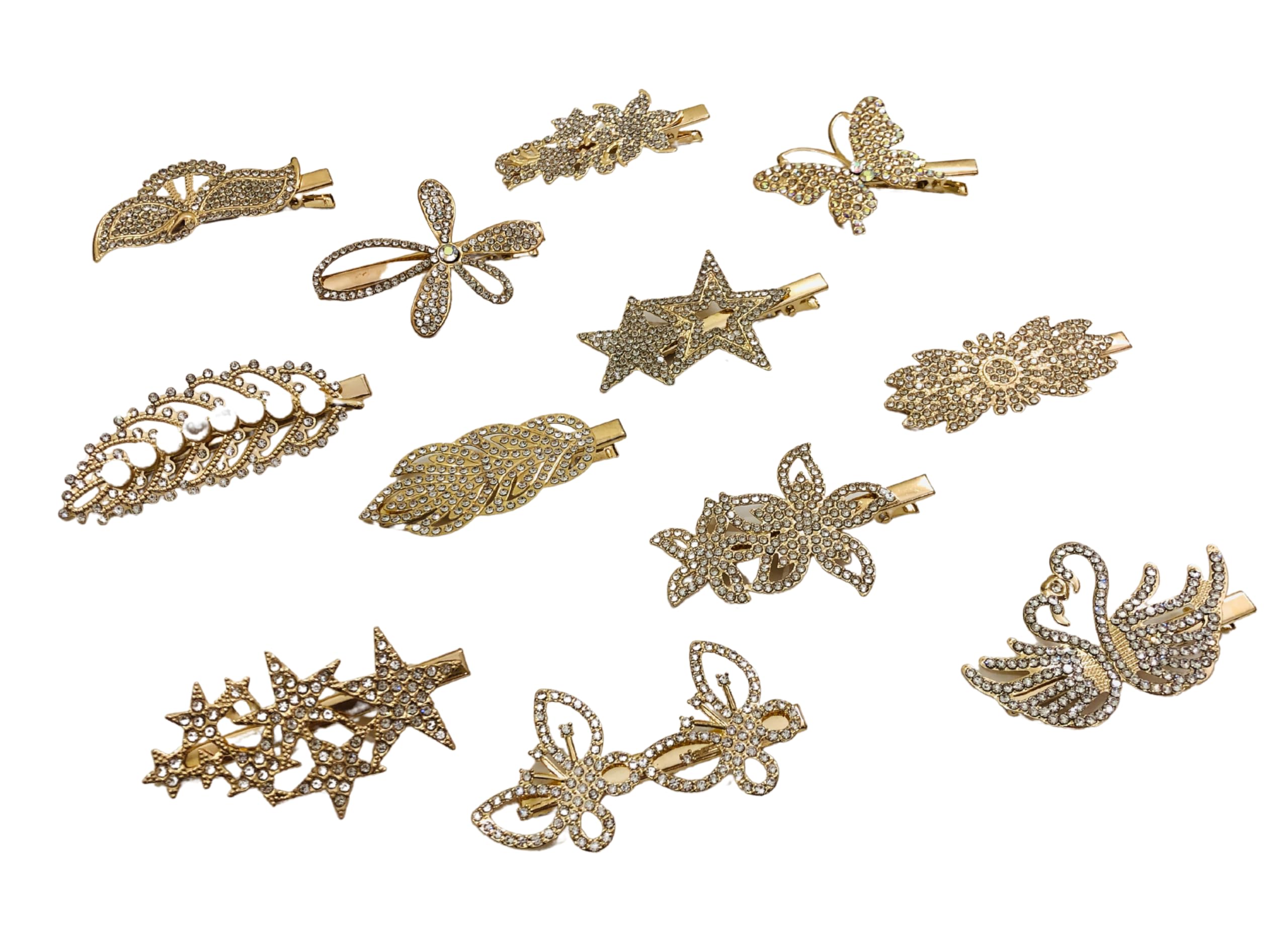 Samyak 12-Piece Studded Hair Pins Set - Stylish Floral Metal Stone Hair Clips for Women & Girls | Multi-Design Hair Accessories for Parties, Weddings & Everyday Use