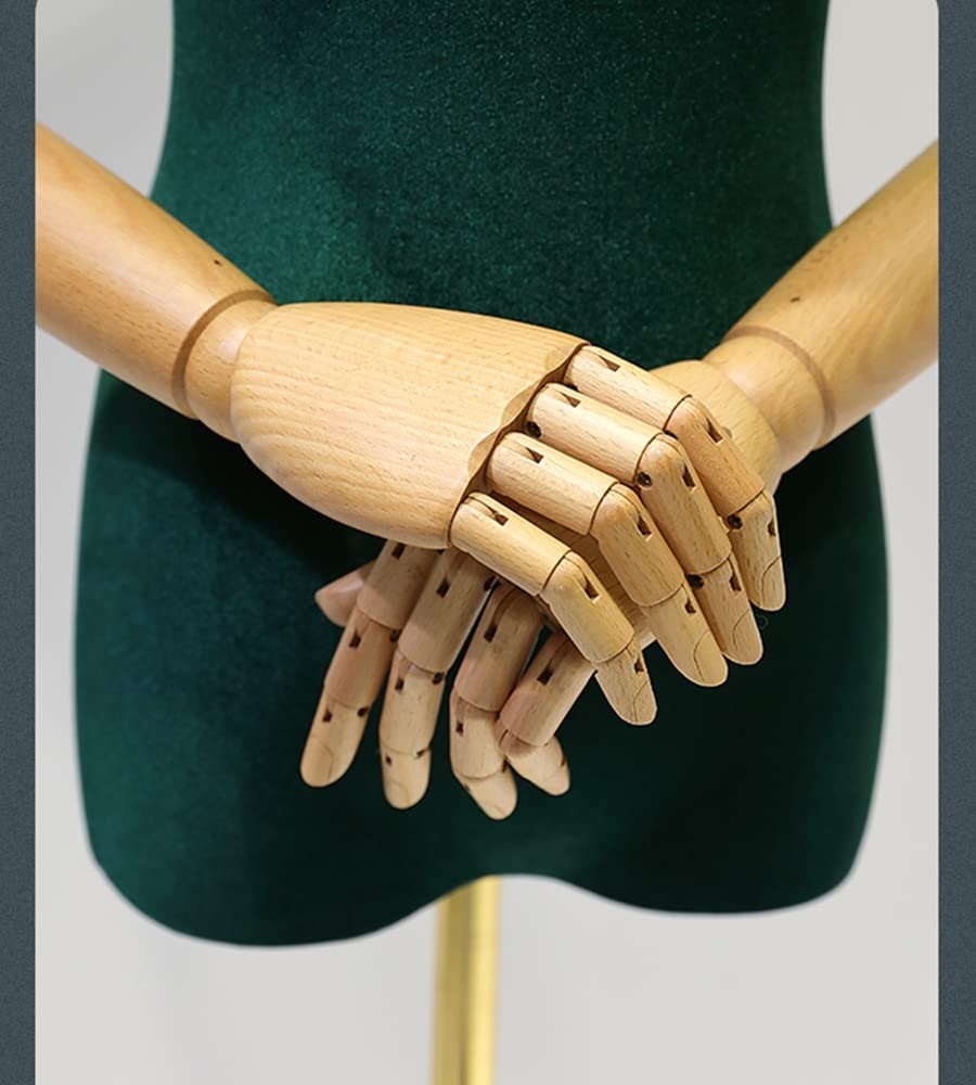 Adjustable Height Green Velvet Female Mannequin Dress Form with Metal Tripod Base & Solid Wood Arms - Half-Length Sewing Model for Clothing Display (Gold, Small Size) | Perfect for Tailors, Fashion Designers & Boutique Visual Merchandising