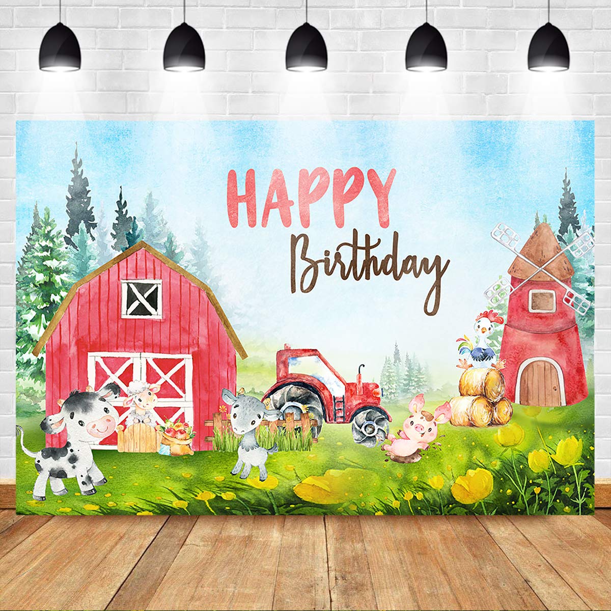 Farm Animal Birthday Backdrop 7x5ft - Red Barn Vinyl Photography Background for Farm Theme Party Decorations | Perfect for Kids Birthday, Baby Shower, and Family Photo Shoots