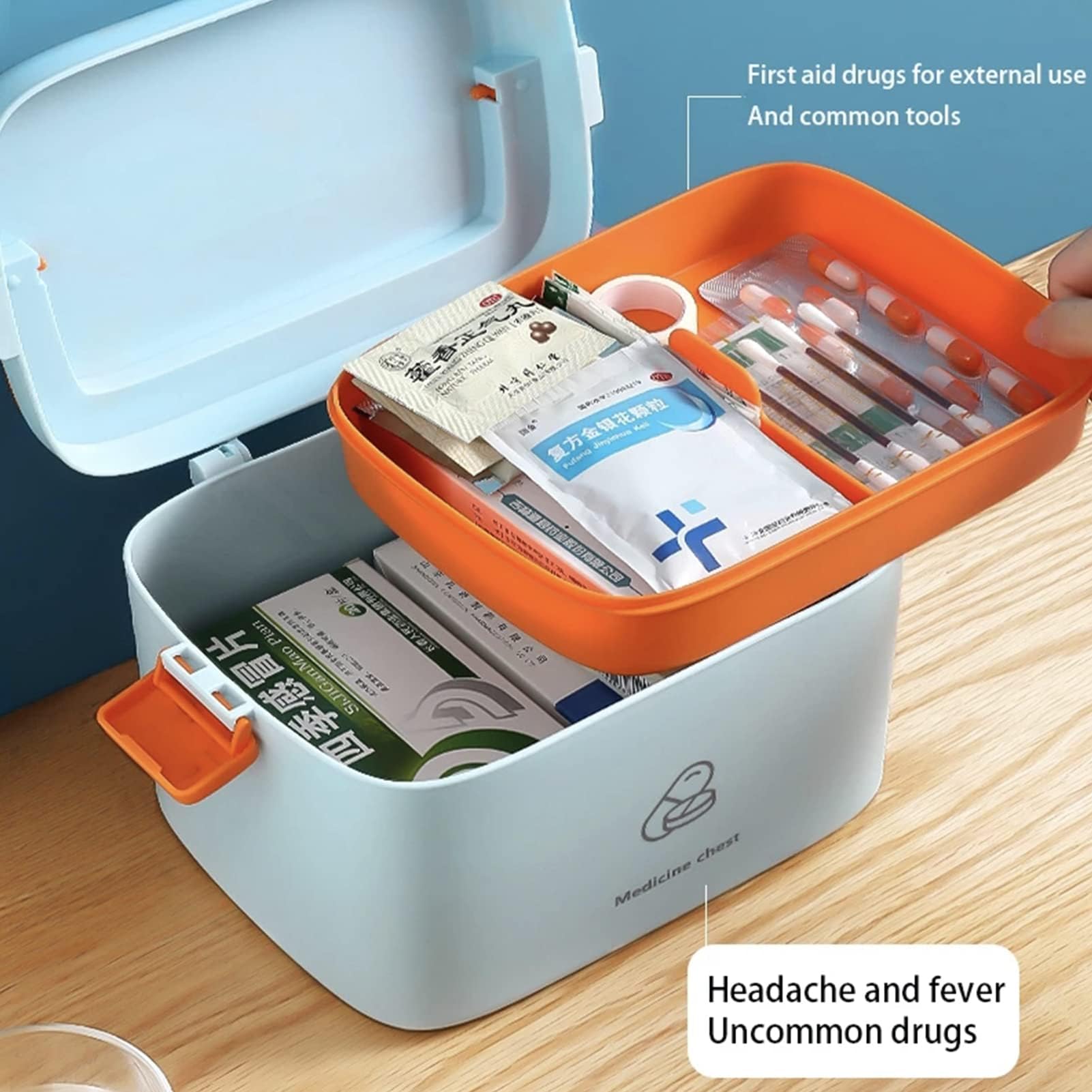 Portable Medical Storage Box - Double Layer First Aid Kit with Safety Buckle, 24x15x16cm White Medicine Organizer for Home, Office, Car & School | Perfect for Emergency Preparedness, Travel & Daily Medication Management