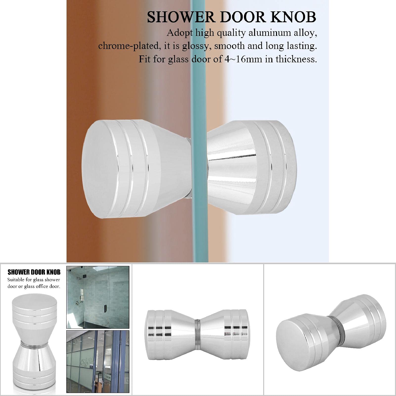 Easy Install 4-16mm Aluminum Alloy Shower Door Handle Knob - Bathroom & Office Door Hardware Set (2 Pack) for Modern Home & Commercial Spaces