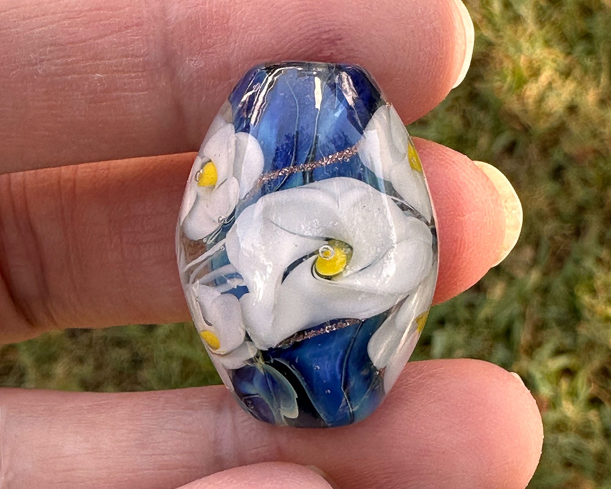 Handmade Blue Floral Lampwork Glass Focal Bead for Jewelry Making - DIY Necklace, Bracelet, Earrings Designs - Perfect for Beaders and Crafters