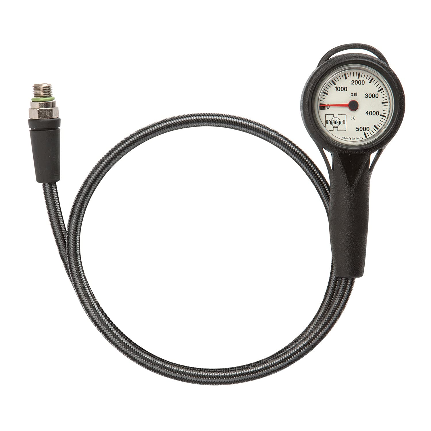 Highland Thin-Line Dual Scale SPG with Miflex Hose - Professional Scuba Diving Pressure Gauge for Underwater Adventures