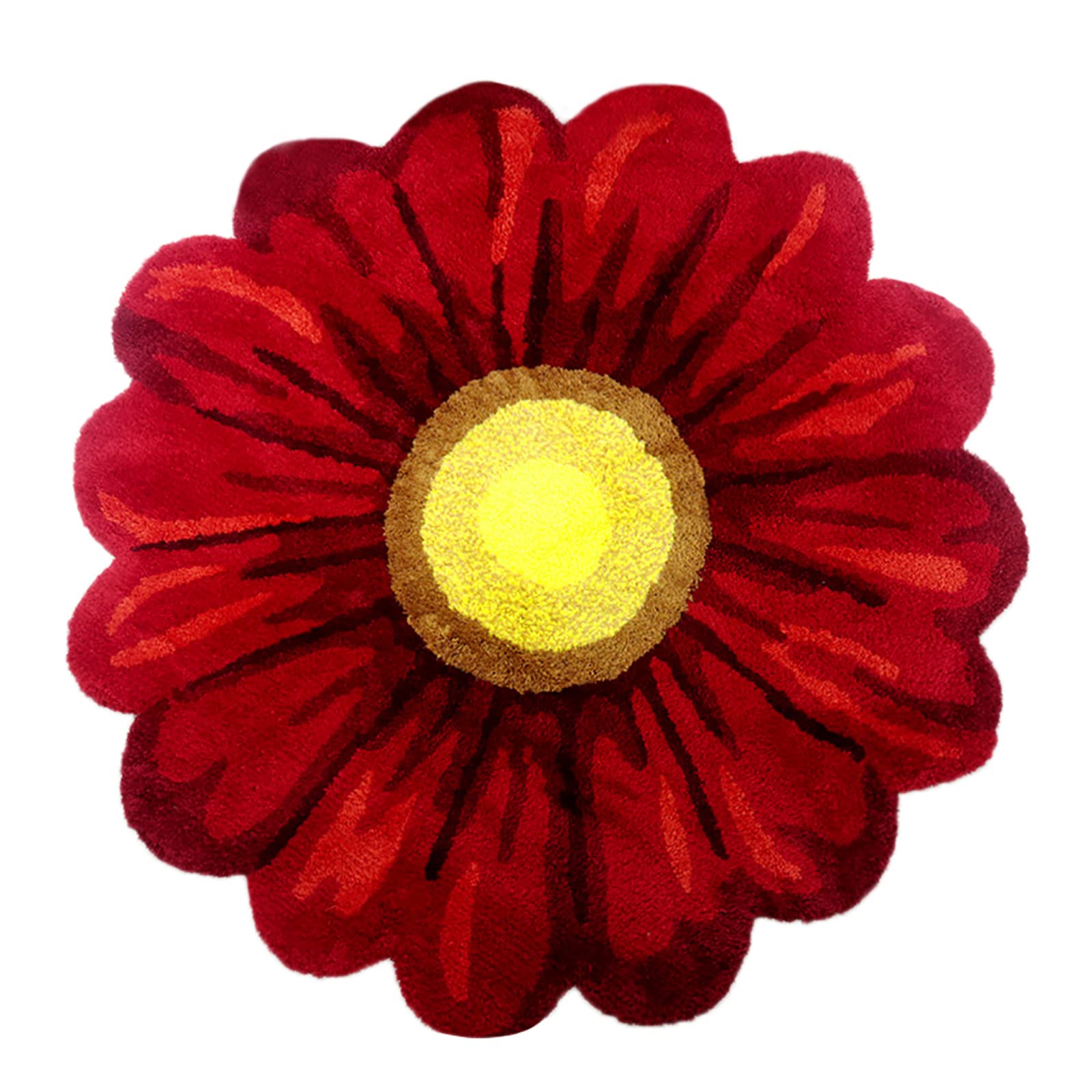Sunflower Shaped Non-Slip Bath Mat - 25.6 x 25.6 Inch Handmade Floral Area Rug for Bathroom, Living Room, Bedroom, Kitchen & Office - Soft & Absorbent Home Decor (Red) | Perfect for Farmhouse, Boho & Vintage Style Decorations
