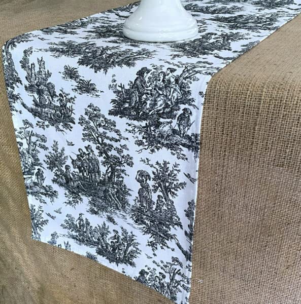 Vintage Black Toile Table Runner 12