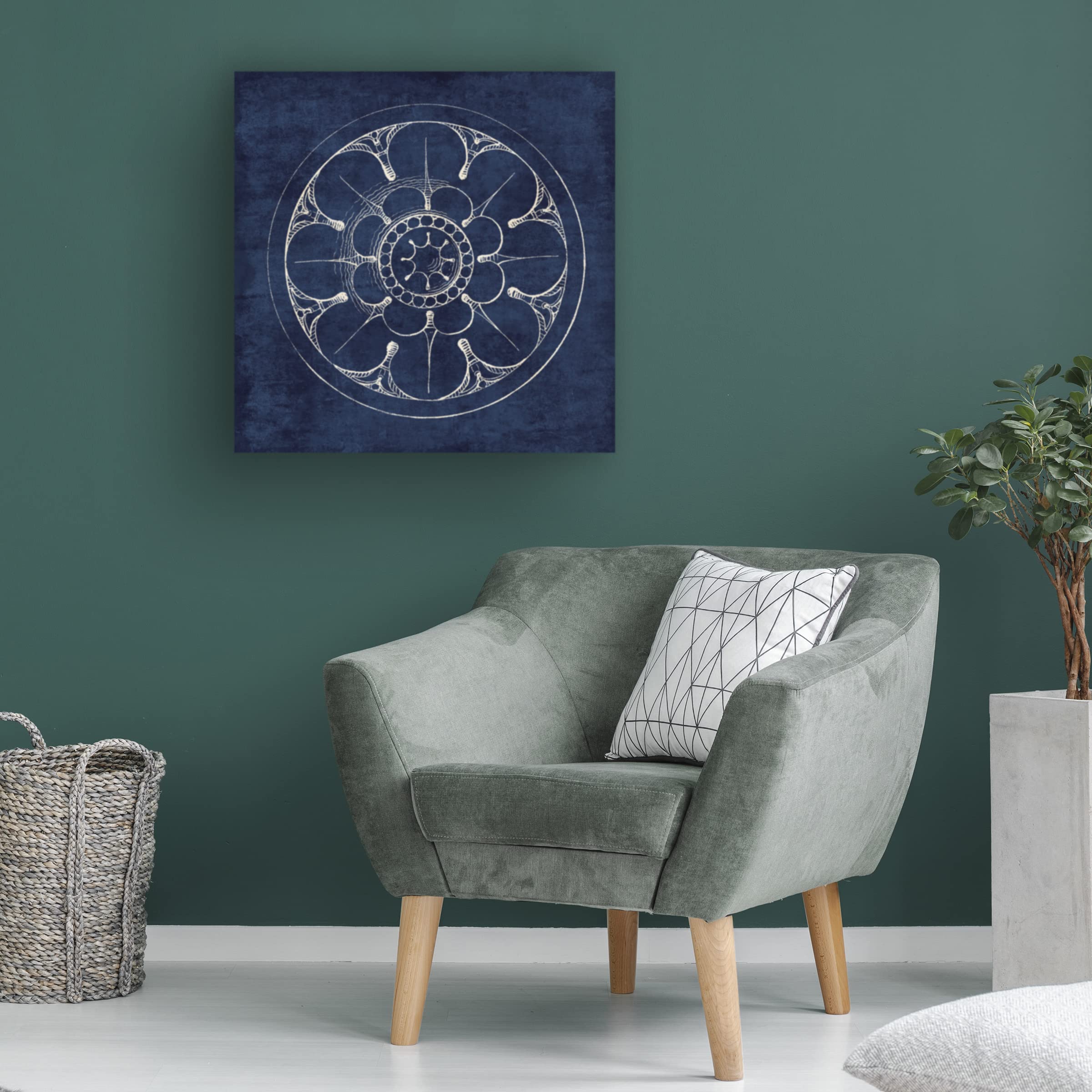 Wild Apple Portfolio 'Rosette III Indigo' Canvas Wall Art Print - Modern Abstract Blue Floral Painting for Living Room, Bedroom & Office Decor