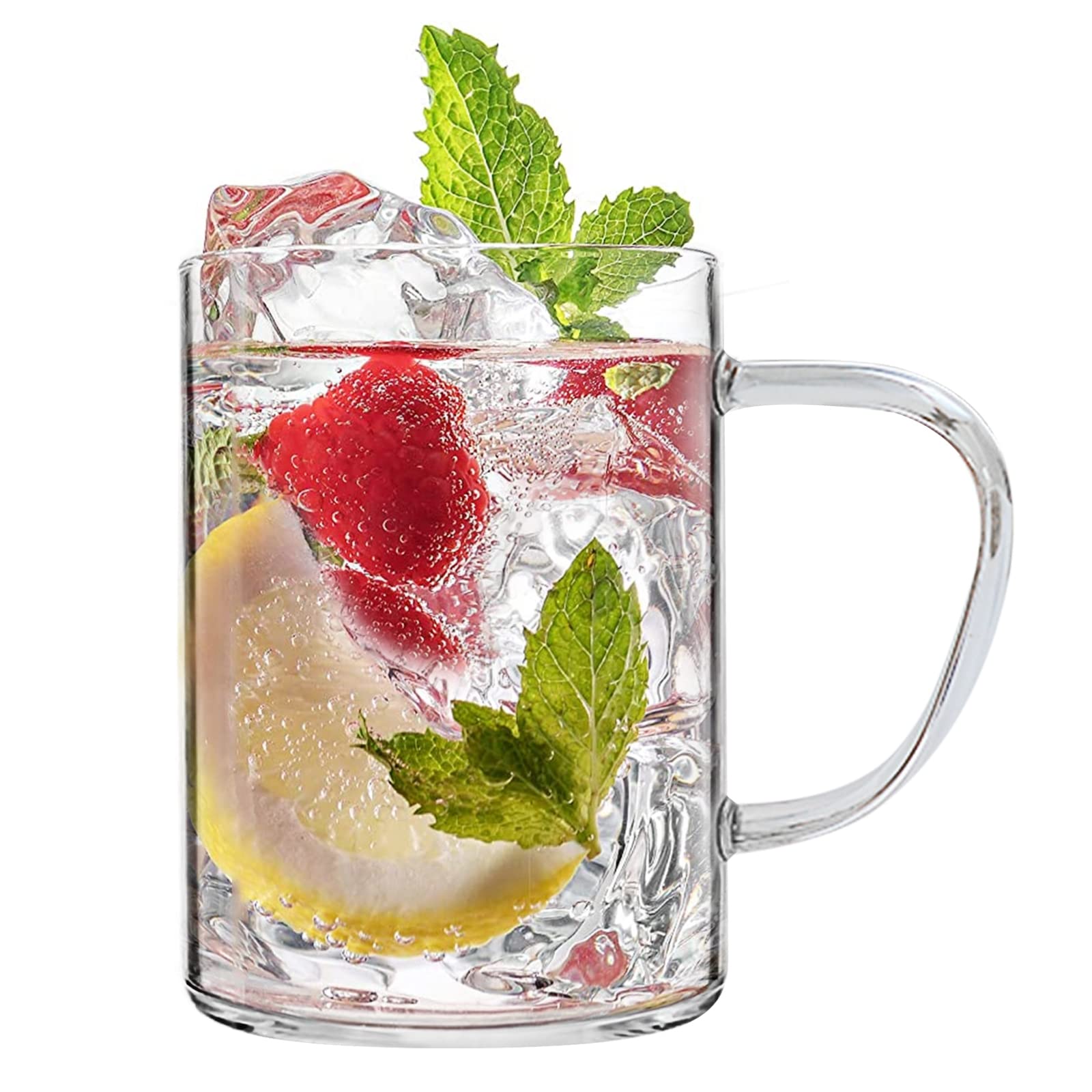 VOBAGA 16oz Clear Glass Coffee Mug with Handle - Insulated Drinking Cup for Hot & Cold Beverages - Perfect for Coffee, Tea, Milk, Hot Chocolate & Juice - Ideal Gift for Family & Friends - Great for Home, Office & Cafe Use (White Clear)