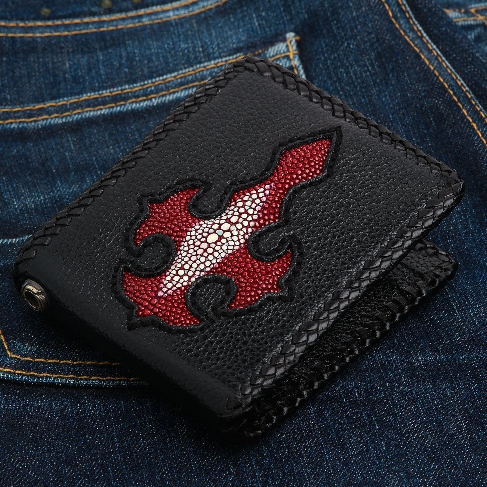 Genuine Red Stingray Leather Crossbody Biker Chain Wallet for Men - Stylish & Durable Motorcycle Wallet with RFID Protection - Perfect for Biking, Travel & Everyday Use