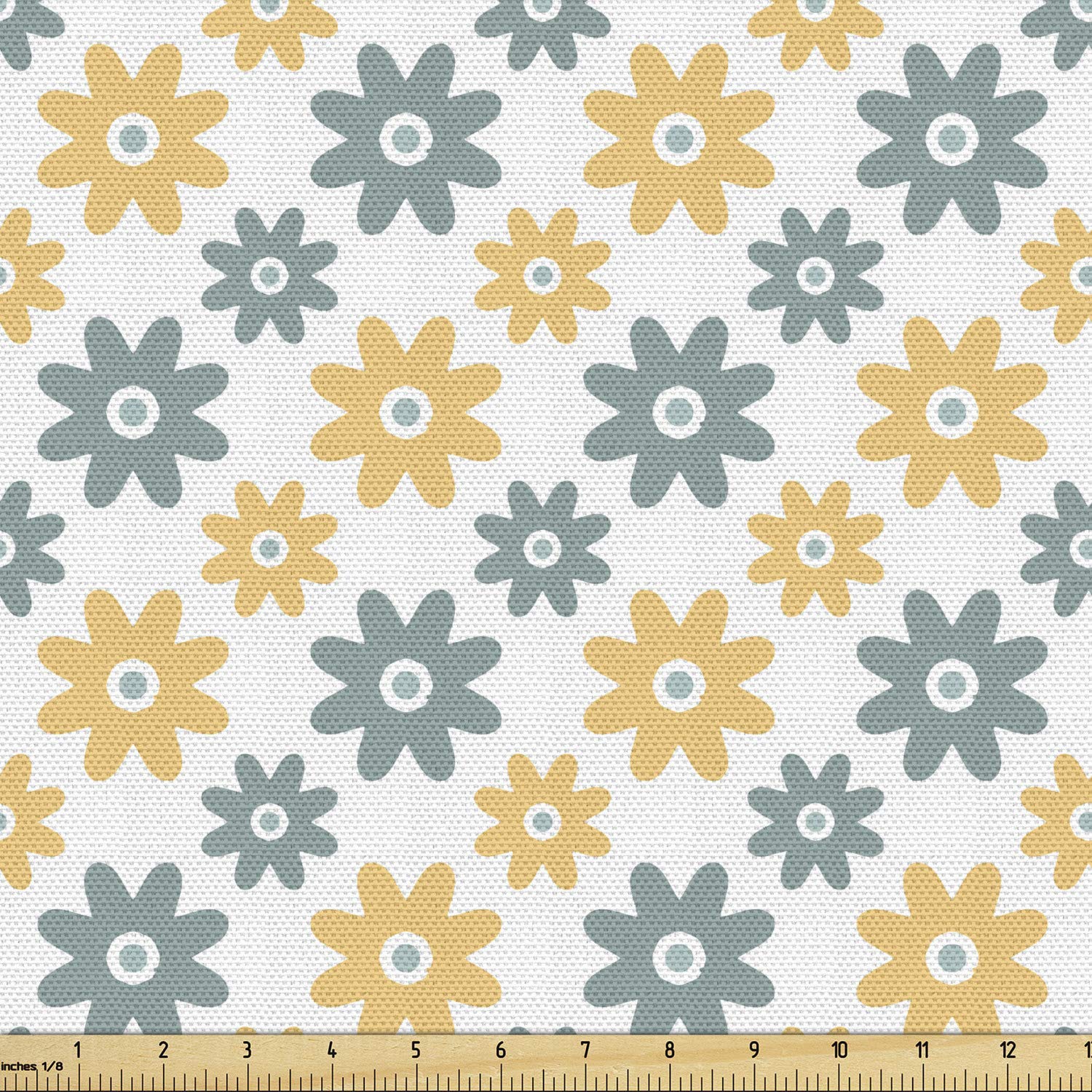 Ambesonne Garden Fabric by The Yard - Lively Wildflowers Daisies Retro Spring Nature Print | Decorative Upholstery & Home Decor Fabric | 10 Yards Almond Green Mustard | Perfect for DIY Curtains, Pillows & Table Runners