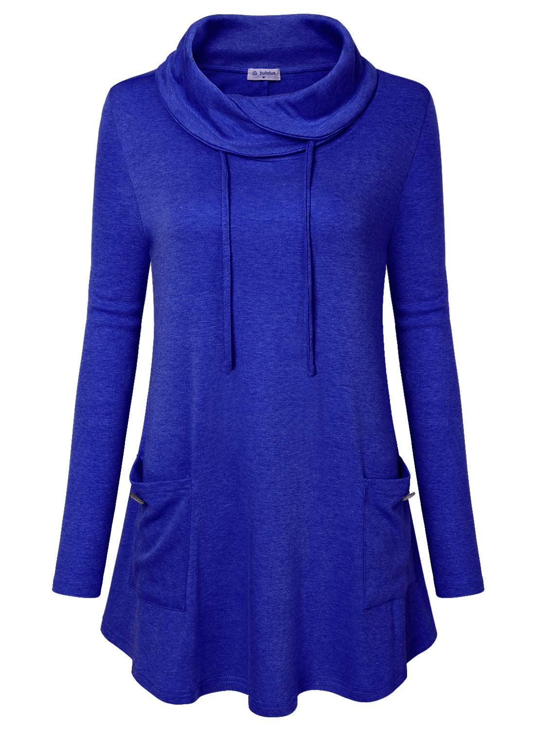 Bulotus Women's Long Sleeve Cowl Neck Tunic Top with Pockets - Stylish Casual Blouse for Work, Date Night & Fall Outfits | Comfortable Loose Fit T-Shirt for Everyday Wear