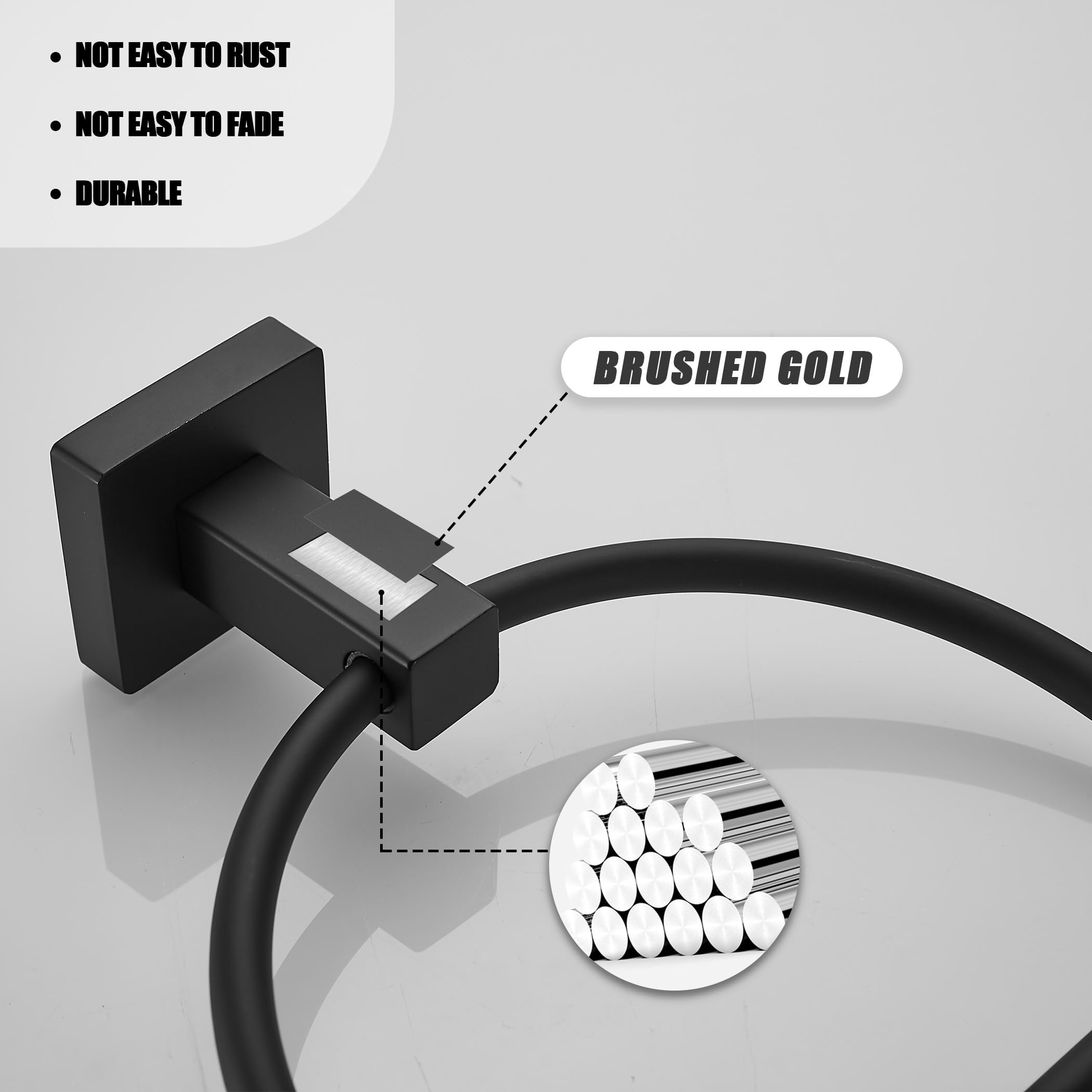 Modern Matte Black Wall Mounted Hand Towel Holder - Half Round Bathroom Towel Ring for Kitchen & Bathroom - Durable Stainless Steel Towel Hanger for Home, Spa, Hotel (Set of 2) - Perfect for Guest Bathrooms & Powder Rooms