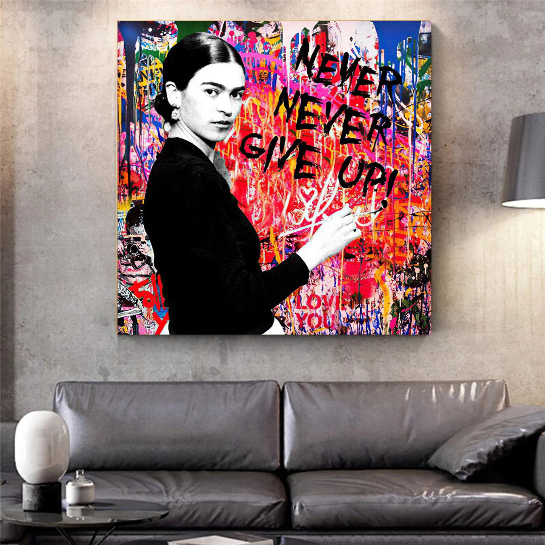 Banksy Never Give Up Wall Art - Inspirational Canvas Painting for Home & Office Decor | Perfect for Living Room, Bedroom or Gift Idea