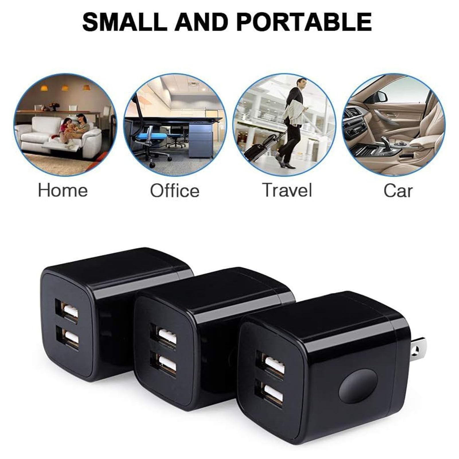 Fast Charging USB Wall Adapter 3-Pack - Dual Port 2.1A Wall Charger Block for iPhone 16/16 Pro/15/14/13/12/11/XS Max/XR/X/8/7/6, iPad & Samsung - Compact Cube Design for Home, Office & Travel Charging