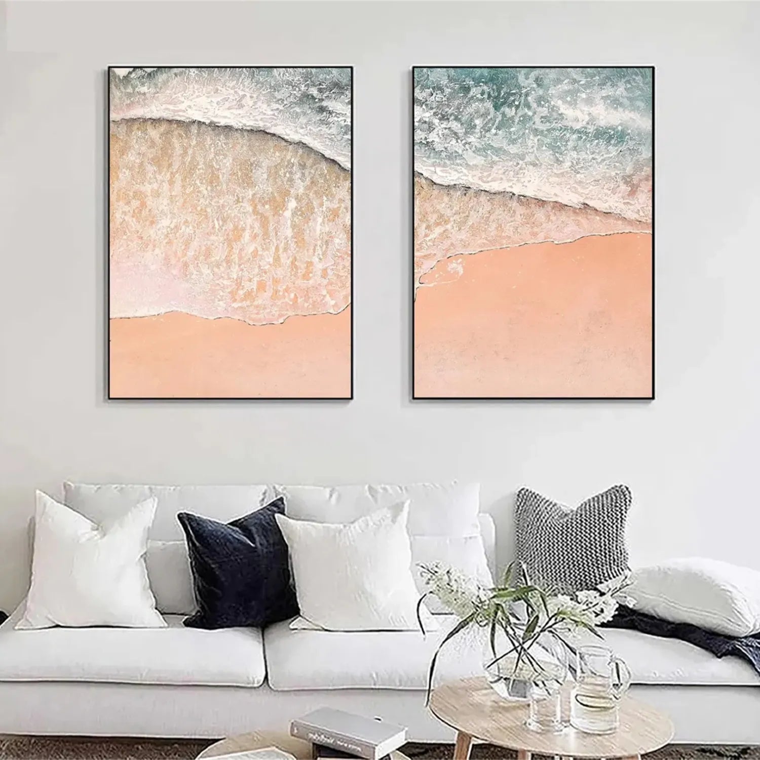 Ocean and Sky Wall Art Set of 2 - Modern Coastal Paintings for Home Decor | Perfect for Living Room, Bedroom & Office