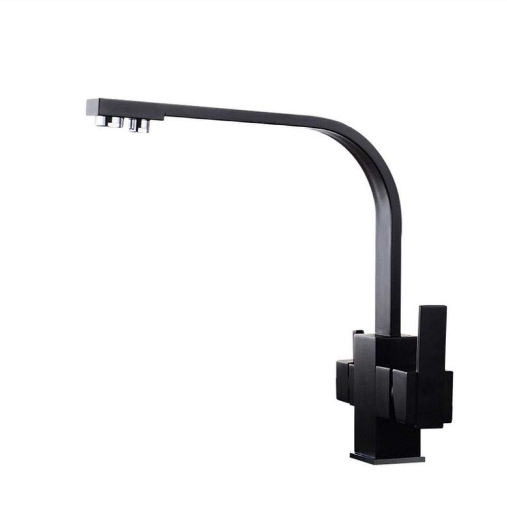 Black Square Kitchen Faucet with 360° Swivel Spout - Brass Water Filter Mixer Tap for Modern Kitchens | Perfect for Washing Dishes, Filling Pots & Cleaning Vegetables