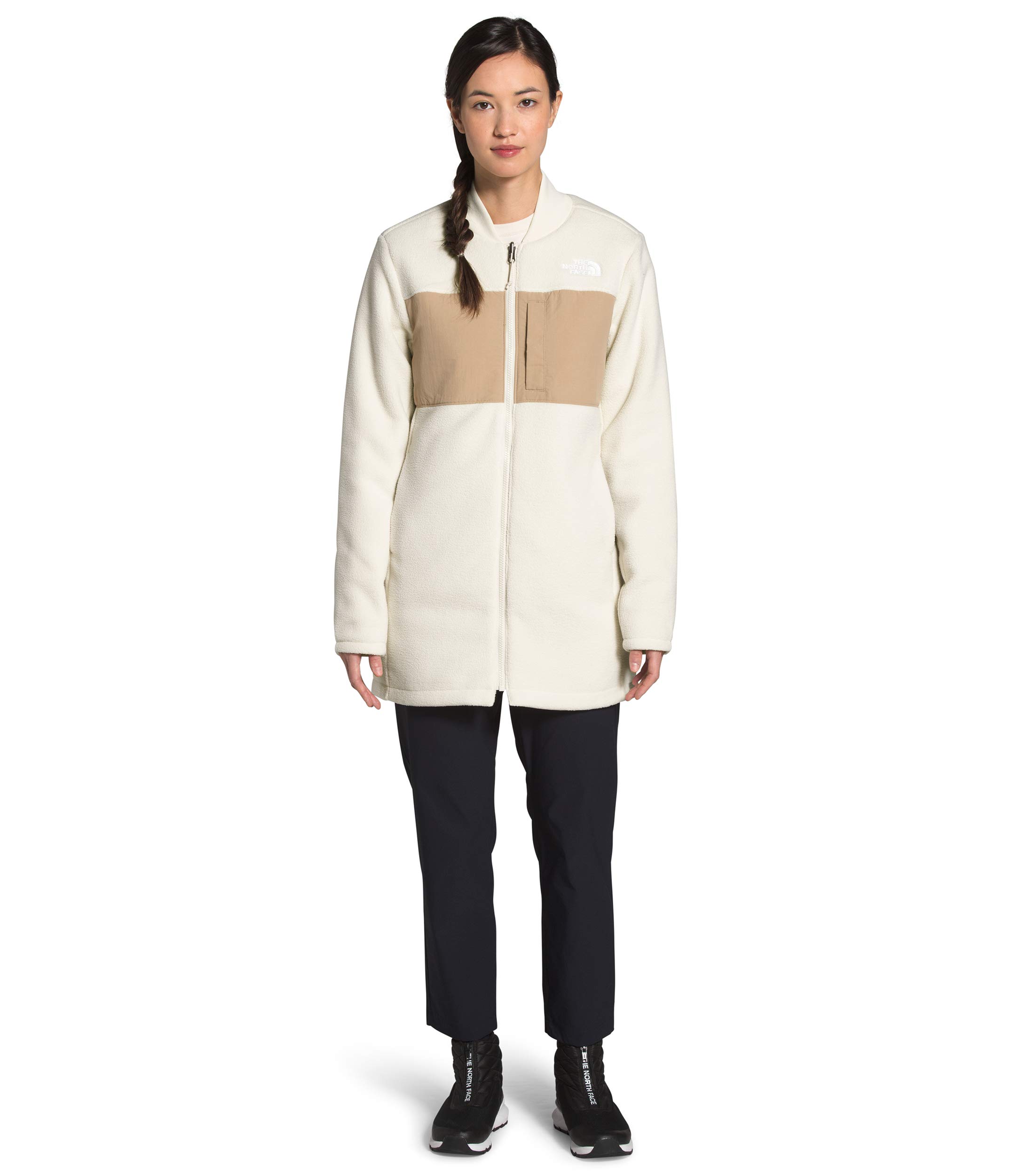 The North Face Women's Reversible Long Fleece Jacket - Vintage White/Hawthorne Khaki (XS) | Warm Winter Layering for Hiking & Outdoor Activities