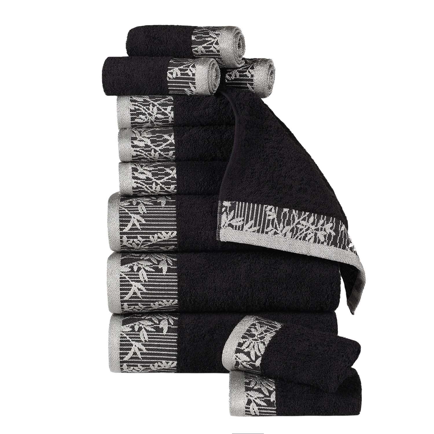 12-Piece Wisteria Cotton Floral Embroidered Jacquard Bath Towel Set | Luxury Soft Absorbent Towels for Spa, Bathroom & Guest Use