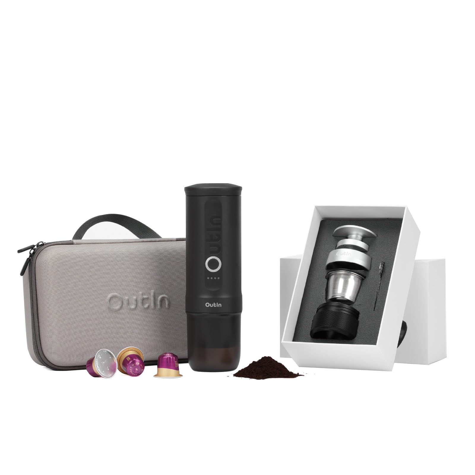 OutIn Nano Portable Espresso Machine Kit - Double Shot Accessories & Travel Carry Bag for Camping, Office & Home Coffee Brewing