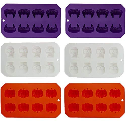 Set of 6 Halloween Ice Cube Trays - Pumpkin, Vampire Teeth & Skull Silicone Molds for Spooky Cocktails, Party Drinks & Themed Desserts | BPA-Free Food Grade