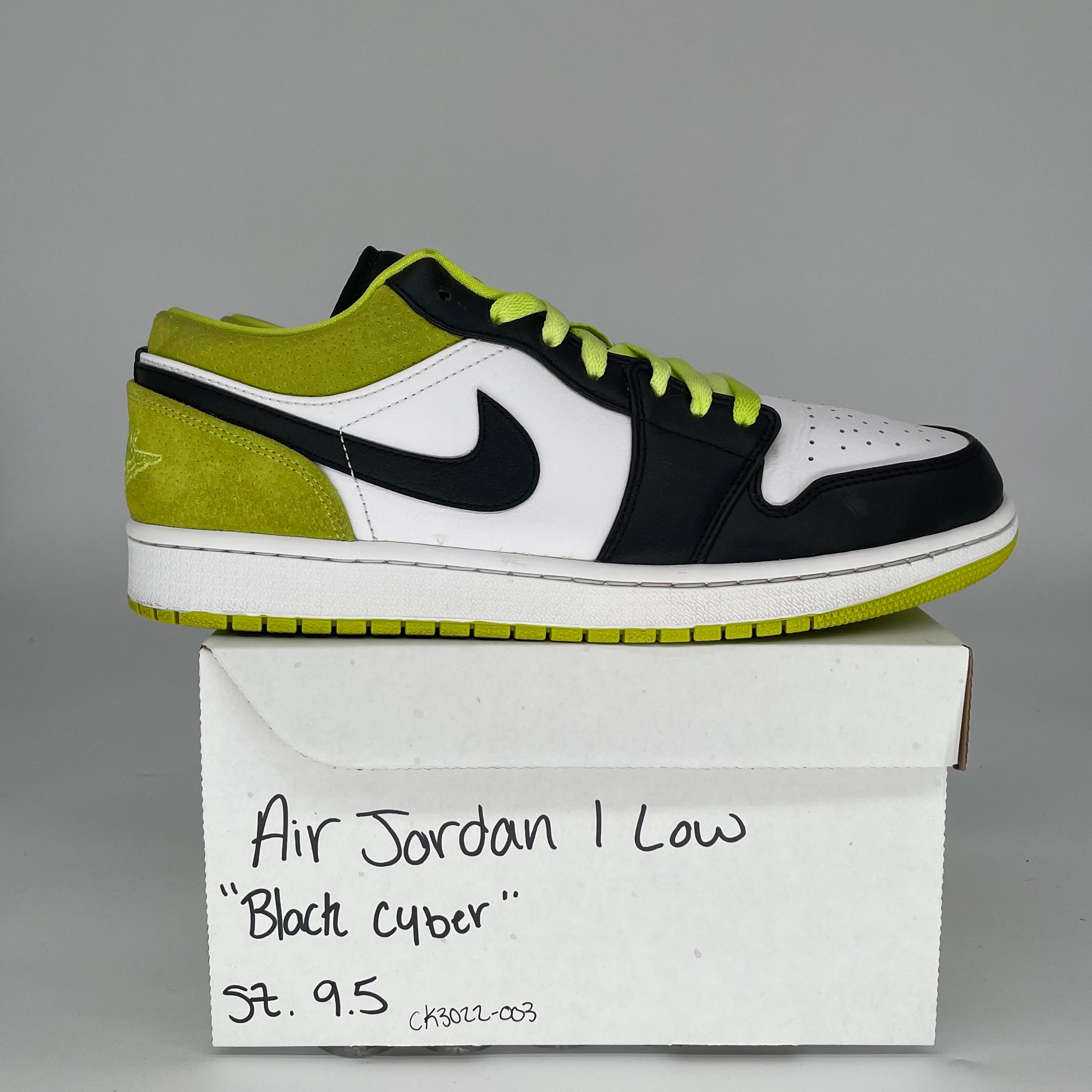 AIR JORDAN 1 LOW Black Cyber Men's Sneakers - Size 9.5 (CK3022-003) | Retro Basketball Shoes for Streetwear & Casual Outfits