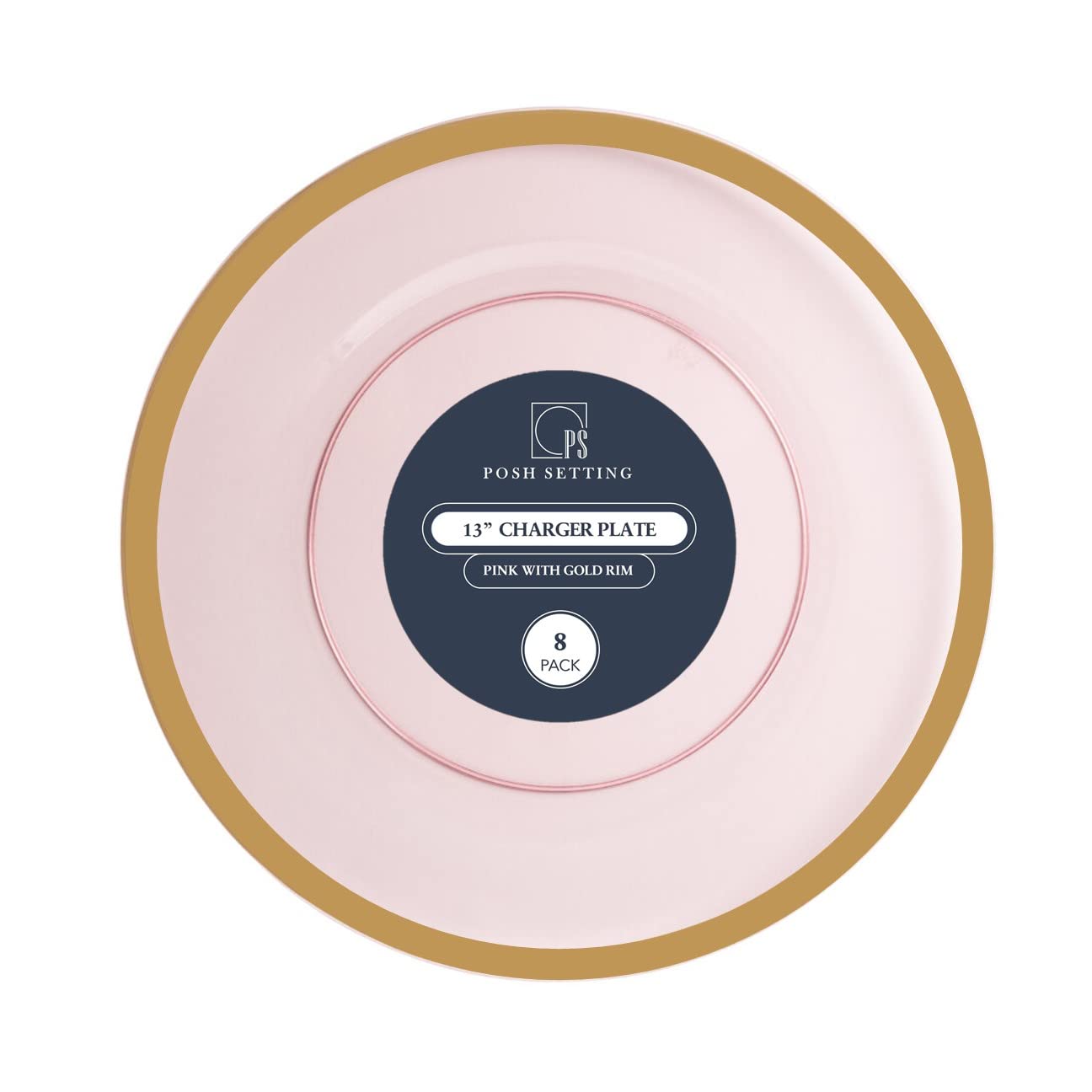 13 Inch Disposable Plastic Charger Plates - 8 Pack Pink & Gold Rimmed Dinner Plates for Wedding Decor, Party Supplies & Holiday Events - Elegant Table Setting for Formal Dinners, Bridal Showers & Special Occasions