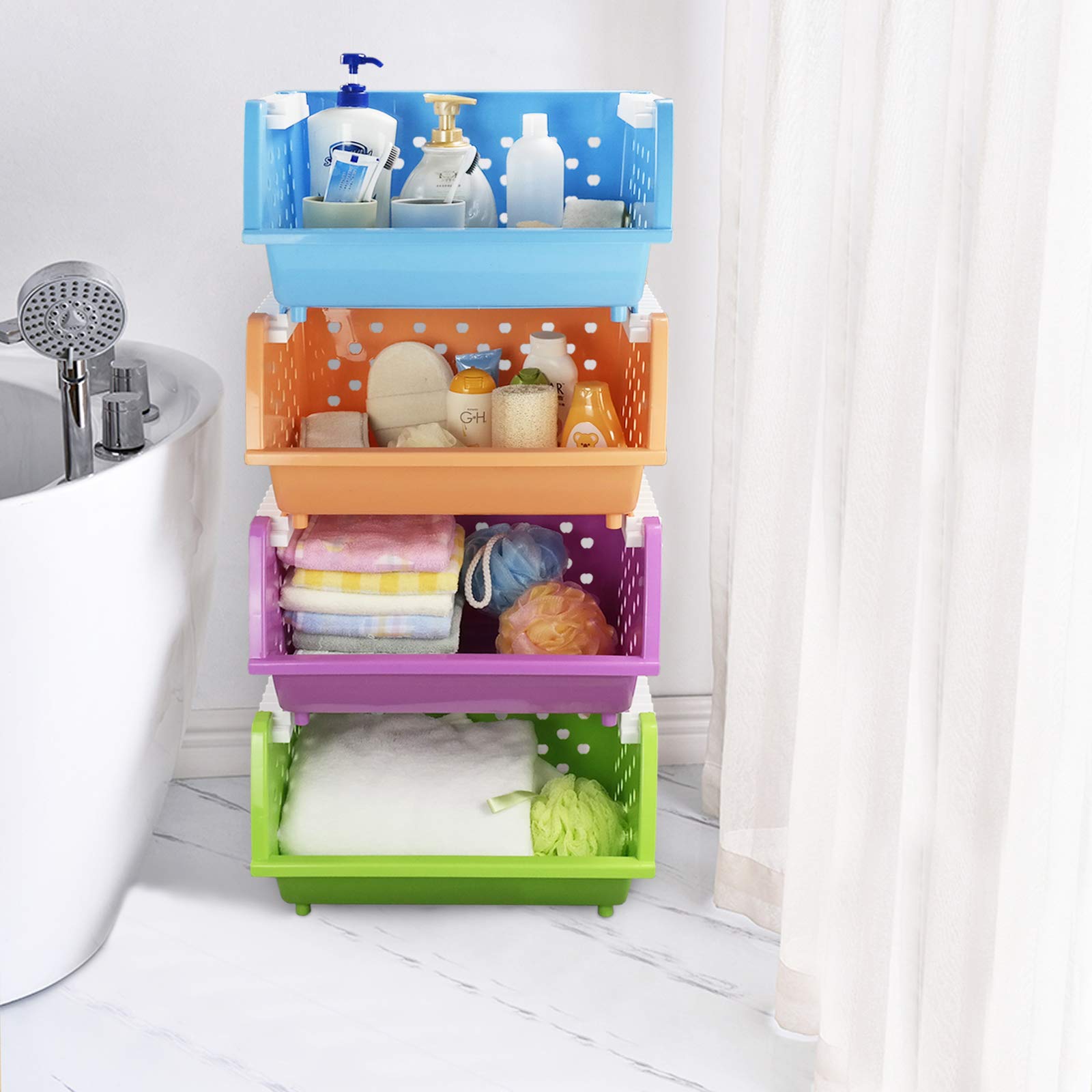 4-Pack Colorful Stackable Storage Baskets for Home Organization