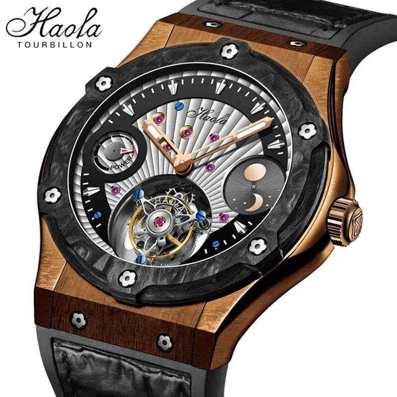 Luxury Men's Tourbillon Mechanical Watch - Bronze Case, Manual Winding, Sapphire Crystal, Business & Dress Wristwatch with Day/Night Display | Perfect for Formal Events, Business Meetings & Special Occasions