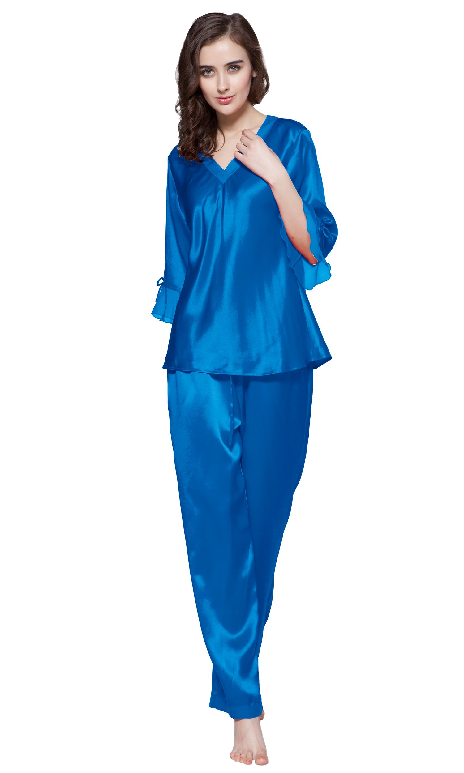 LILYSILK 100% Pure Mulberry Silk Pajama Set for Women - V-Neck 3/4 Sleeve Sleepwear (22 Momme) - Luxurious & Breathable Nightwear for Relaxation, Travel & Special Occasions