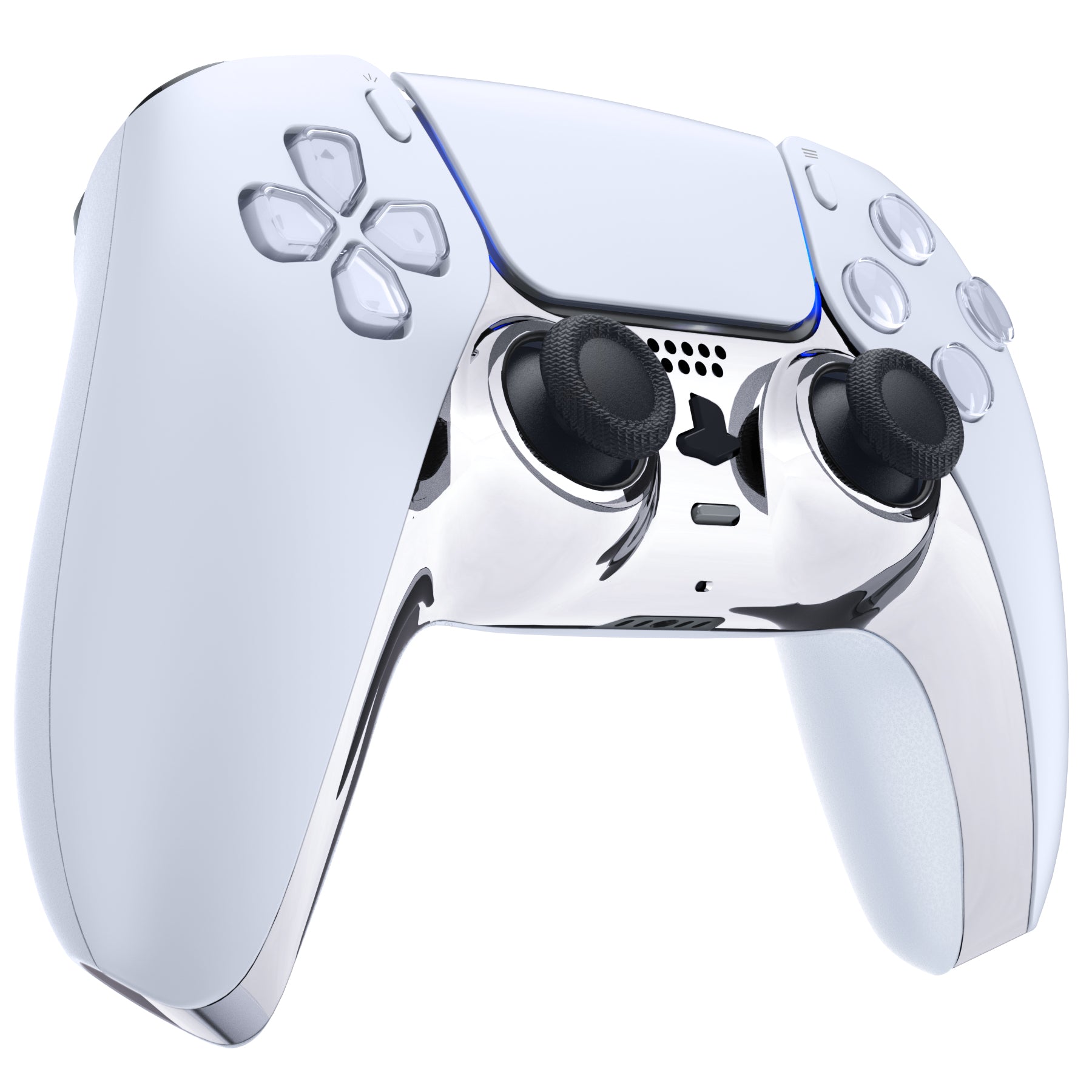 eXtremeRate Chrome Silver Glossy Replacement Shell for PS5 Controller (BDM-010/020/030/040/050) - Custom Decorative Trim with Accent Rings | Perfect for Gaming, Personalization & Controller Protection