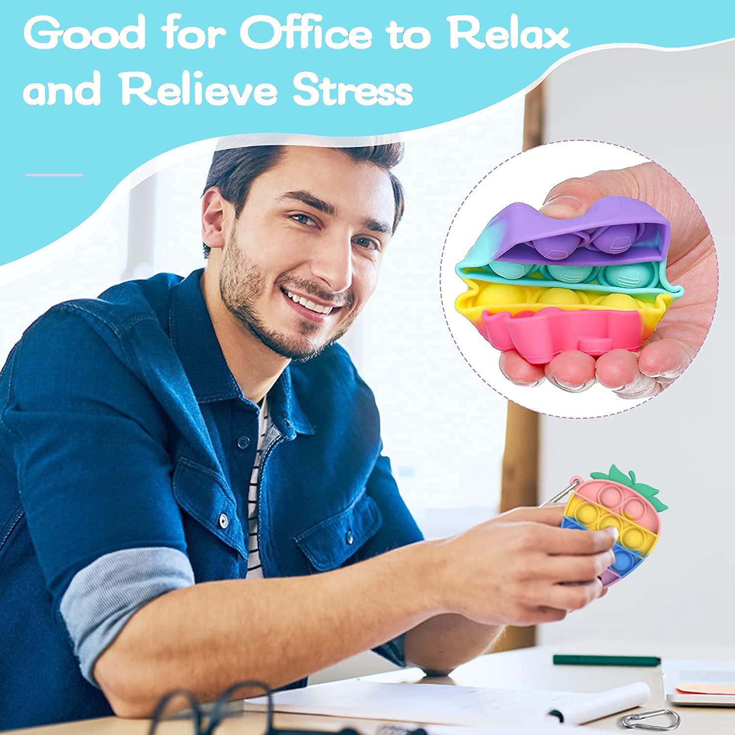 12 Pcs Mini Push Pop Bubble Fidget Toys - Stress Relief Sensory Toys for Kids & Adults, Portable Keychain Anxiety Relief Desk Toys - Perfect for ADHD, Autism, Office, Travel & Classroom Focus