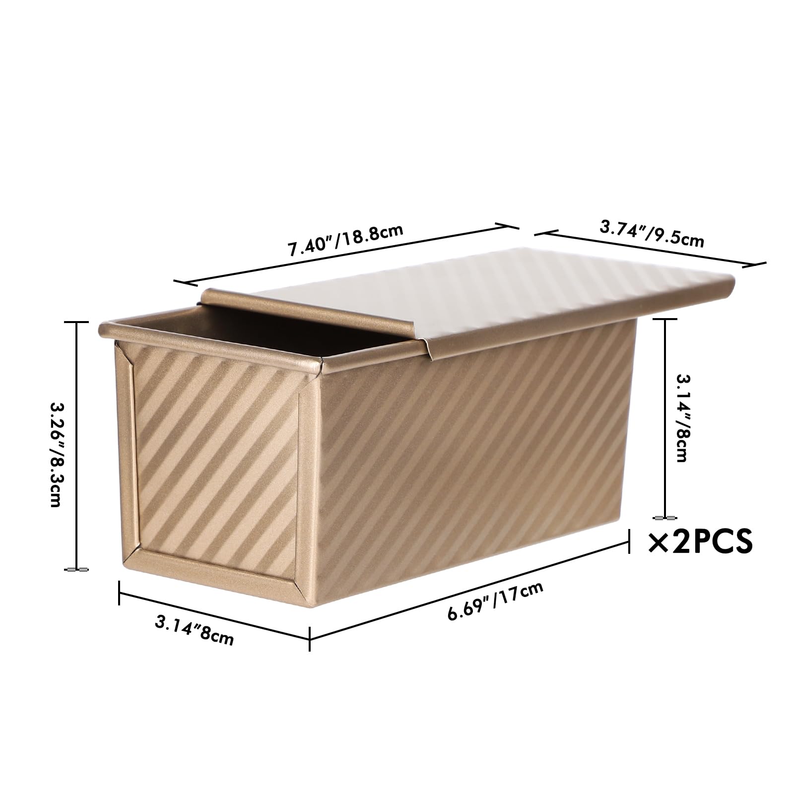 Beasea 2-Pack 0.5 lb Pullman Loaf Pan with Lid - Non-Stick Carbon Steel Mini Bread Toast Box for Homemade Bread, Perfect for Oven Baking, Meal Prep & Gift Giving - Gold